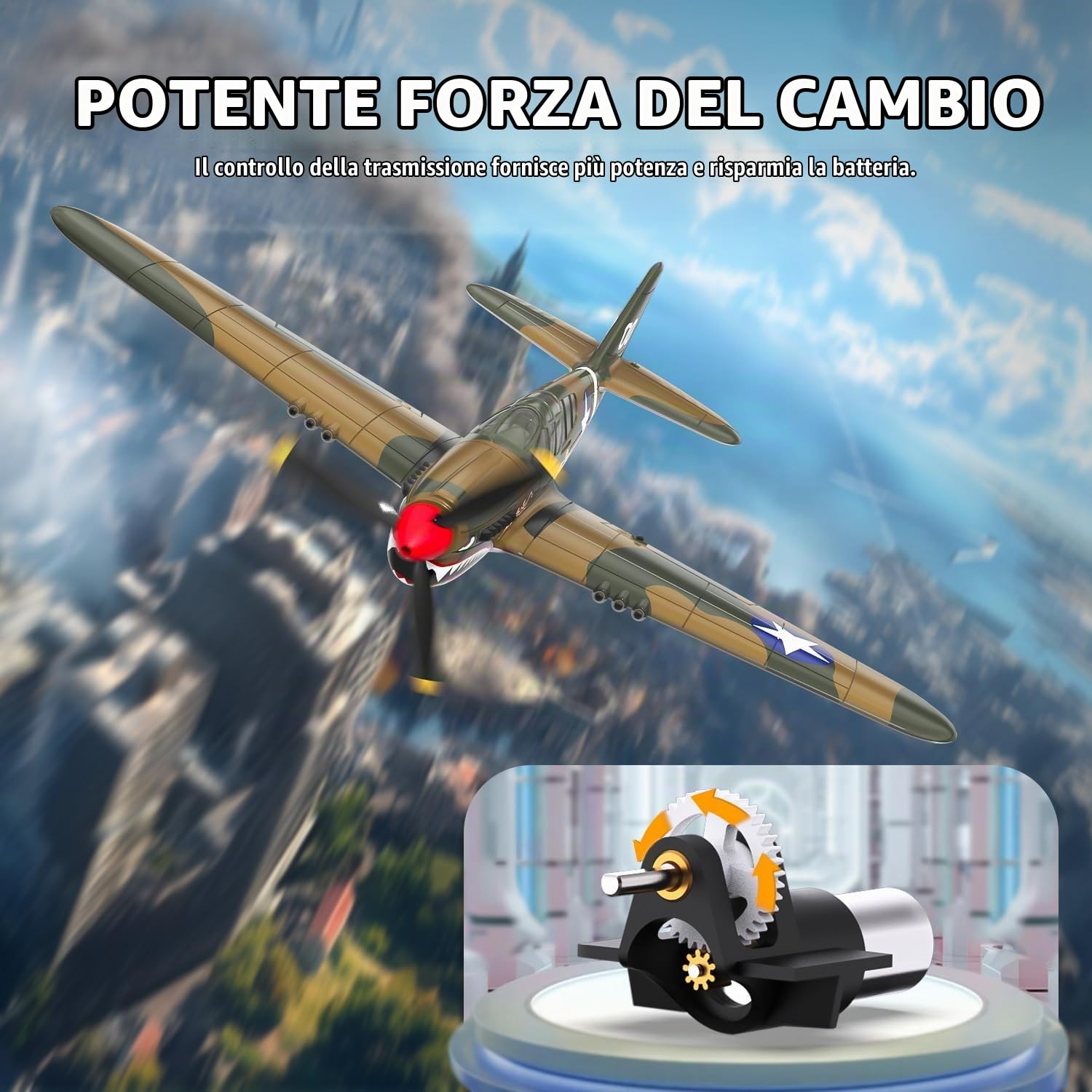 volantexrc Aereo Telecomandato P40 Warhawk V2, 4 Canali 2.4GHz con Giroscopio 6 Assi, Modello RTF Pronto a Volare, Ideale per Adulti, Aereo da Caccia Elettrico con Stabilizzatore Automatico