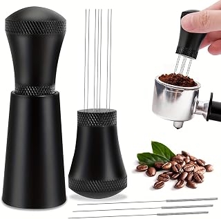 Coffee Tester, Espresso Whisk, Adjustable Drum Set with 27 Fine Stainless Steel Needles, Aluminum Housing, for Barista, Matte Black