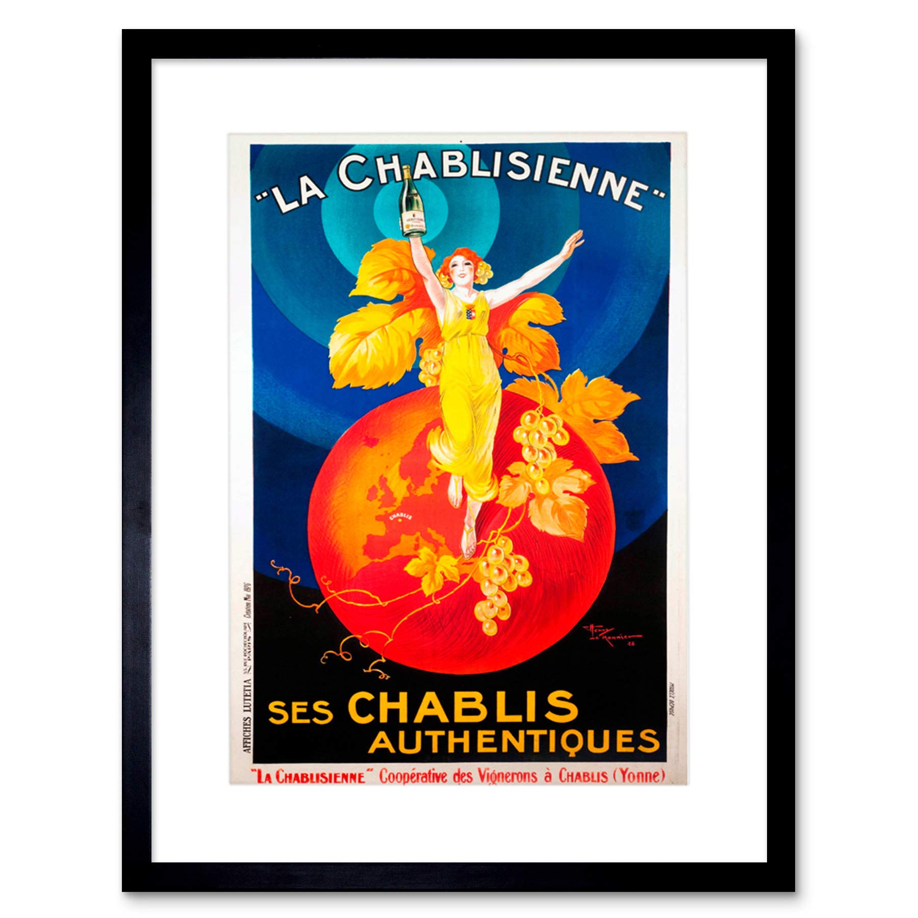Wee Blue Coo ADVERT CHABLIS WINE FRANCE ARTISTIC VINTAGE BLACK FRAMED ART PRINT B12X2737
