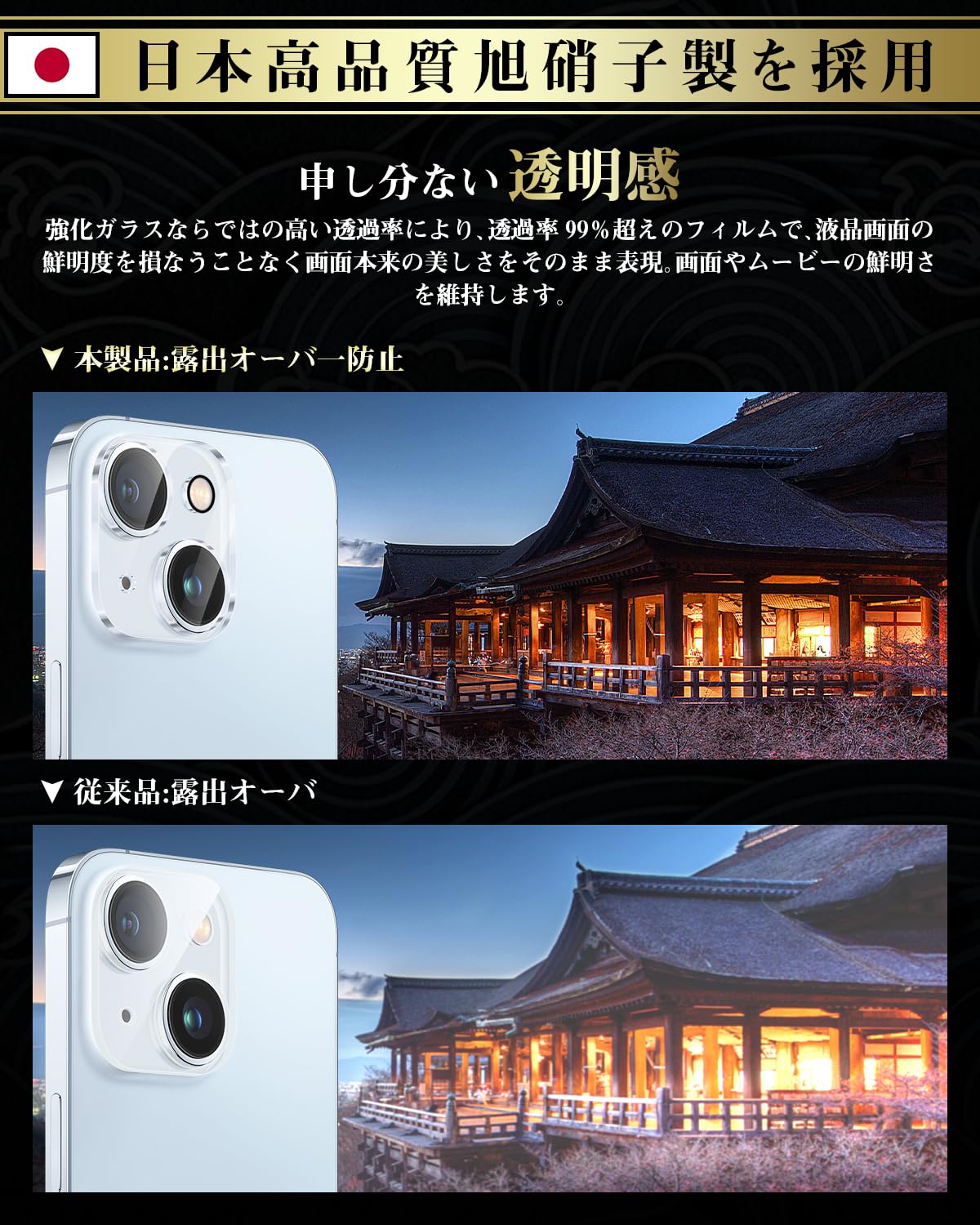 Boesklenn iPhone15用ガラスフィルム2枚＋カメラフィルム2枚セット
