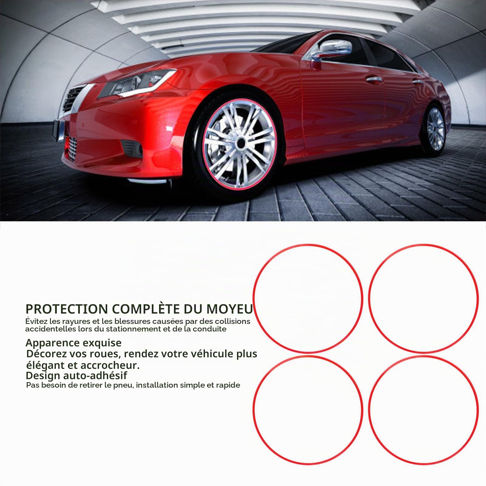 Akozon Le Protecteur de Jante en Alliage D'aluminium Assure Une Protection à 360 Degrés pour Les Jantes de Voiture, Moyeu Universel Rouge de 18 Pouces.