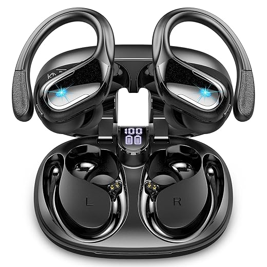 Cuffie Bluetooth Sport, 2023 Cuffie Bluetooth 5.3 con Stereo HiFi, 90H Auricolari Bluetooth con Mic Chiamata ENC HD, Basso Profondo, IP7 Impermeabili Cuffiette Bluetooth Display LED per iOS Android