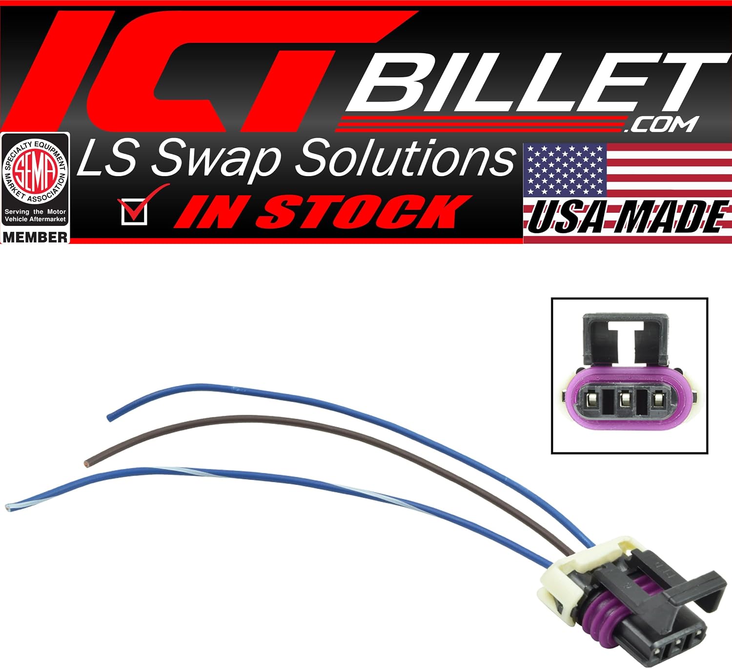 ICT Billet LS Gen 4 3-Wire CMP Camshaft Position Sensor Harness Female Connector Plug Pigtail To Subharness WPCMP40