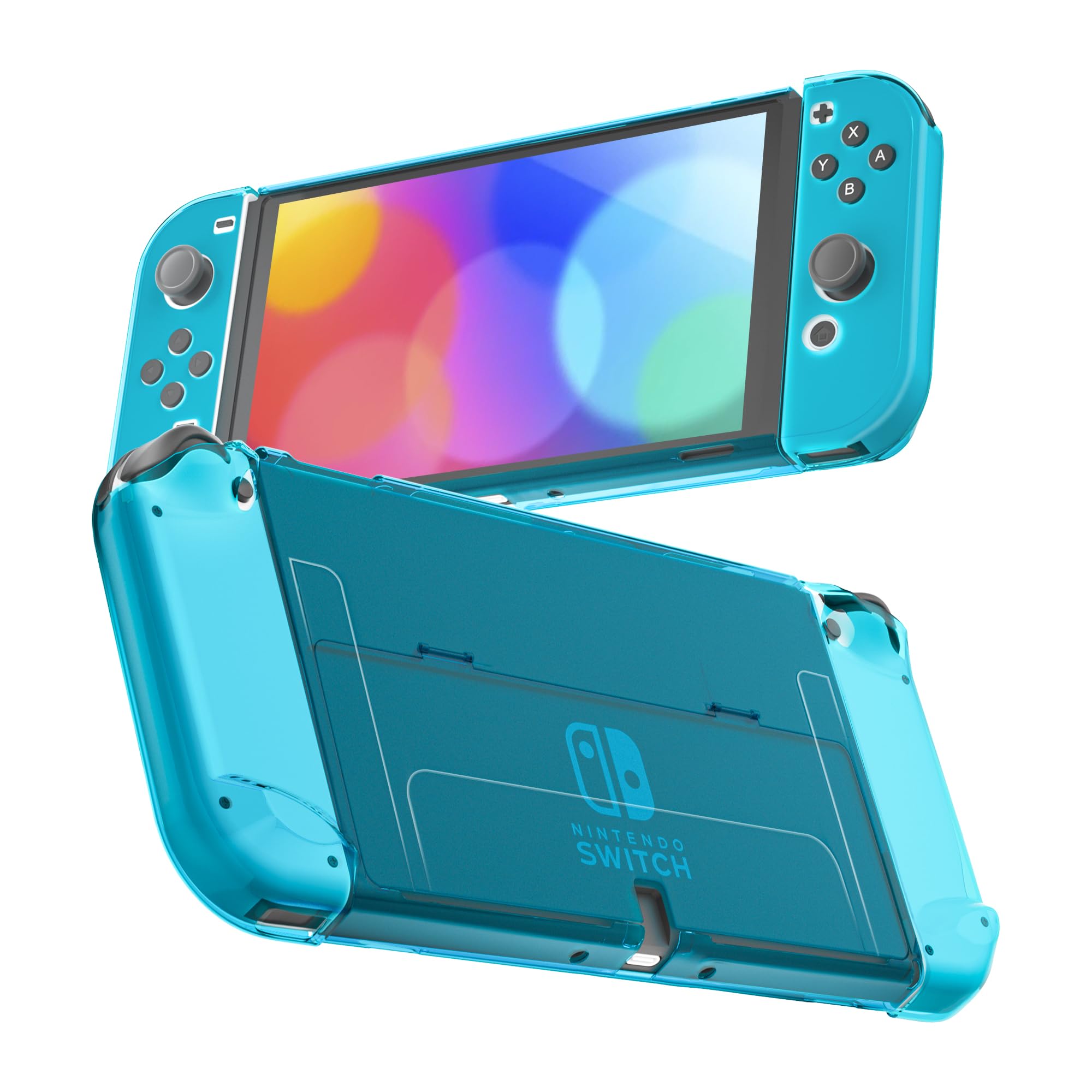 RHOTALL 3 in 1 Protective Blue Clear Case Cover for Nintendo Switch OLED, Dockable Skin for Switch OLED and Joy Con Controller, Comfort Grip Shell with Shock-Absorption and Anti-Scratch Design