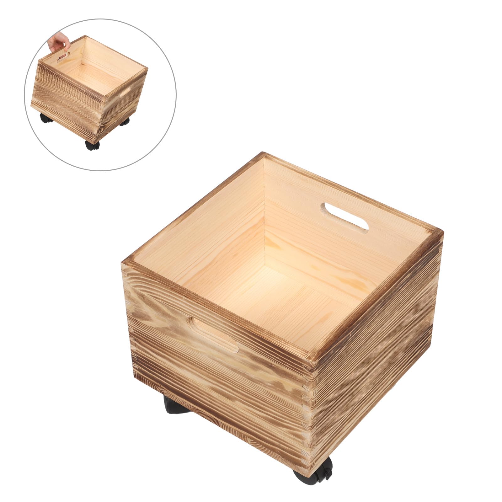 NUOBESTY Caja Organizadora de Madera Diseño Cuadrado Rústico con Ruedas Portátil para Revistas y Adecuado para Cocinas y Oficinas