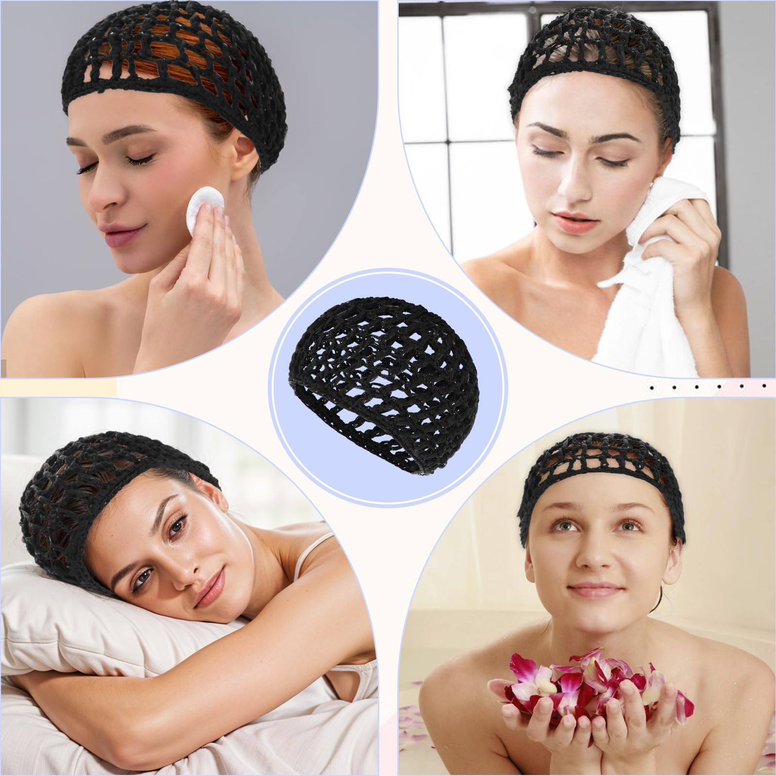 YUXIANLB Cuffia per capelli in maglia lavorata all'uncinetto, morbida rayon, traspirante, per dormire, doccia, trucco, copertura spessa, notte, casa, viaggi, accessori