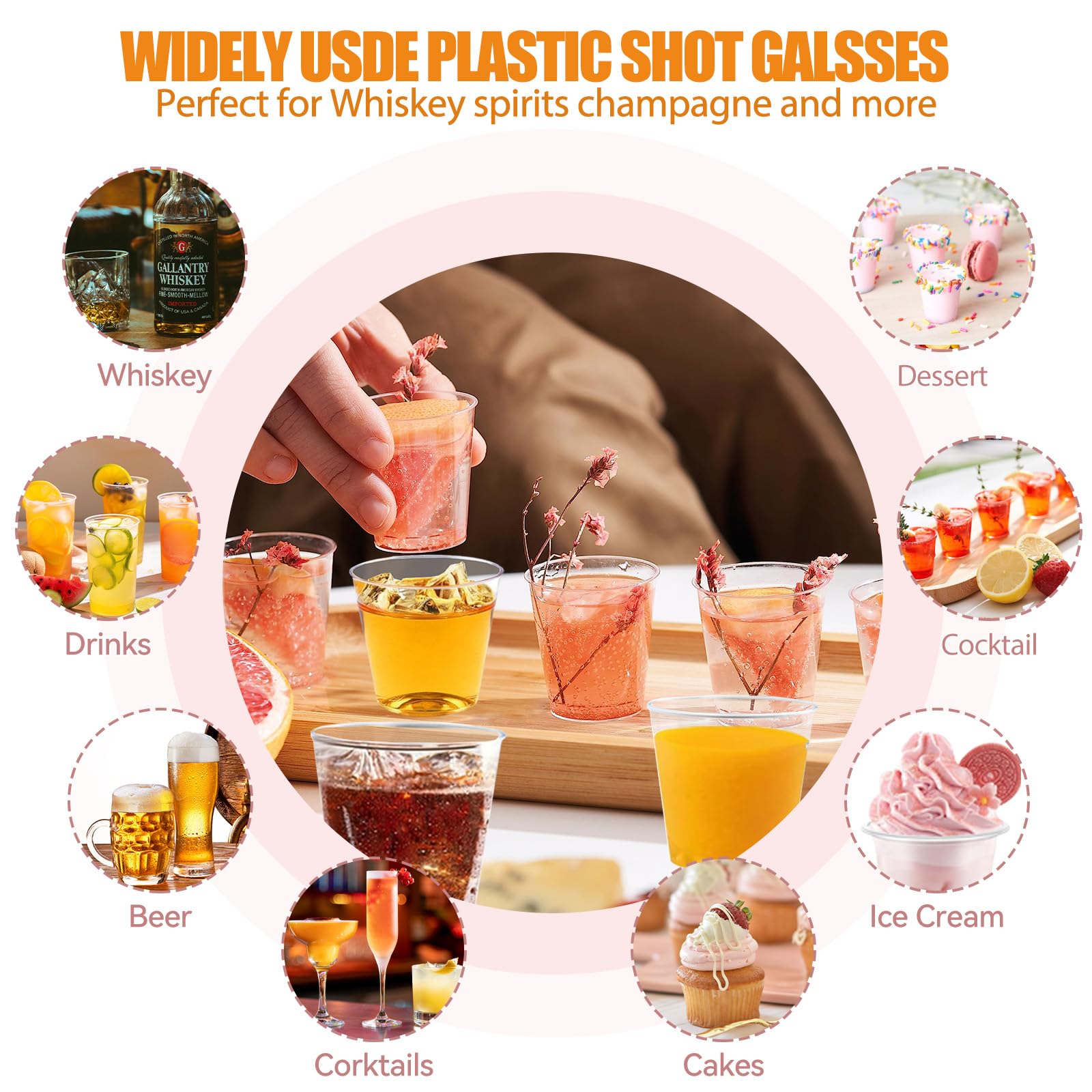 200 szt. plastikowych kieliszków do shotów, o pojemności 30 ml | kieliszki do likierów wielokrotnego użytku, przezroczyste plastikowe kieliszki, do degustacji, imprez, wesel