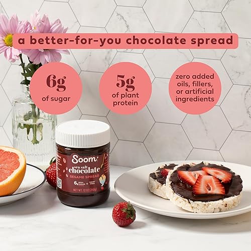 Miniatura 4 de Soom Foods Chocolate negro sal marina tahini untar 12 onzas (paquete de 2) | Textura suave y sedosa para hornear, postres, hummus | Vegano, sin