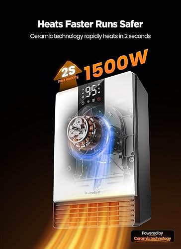 Miniatura 2 de GiveBest Calentador de pared para baño, calentador eléctrico de calentamiento rápido de 1500 W con enchufe ALCI, termostato ajustable, 3 modos de