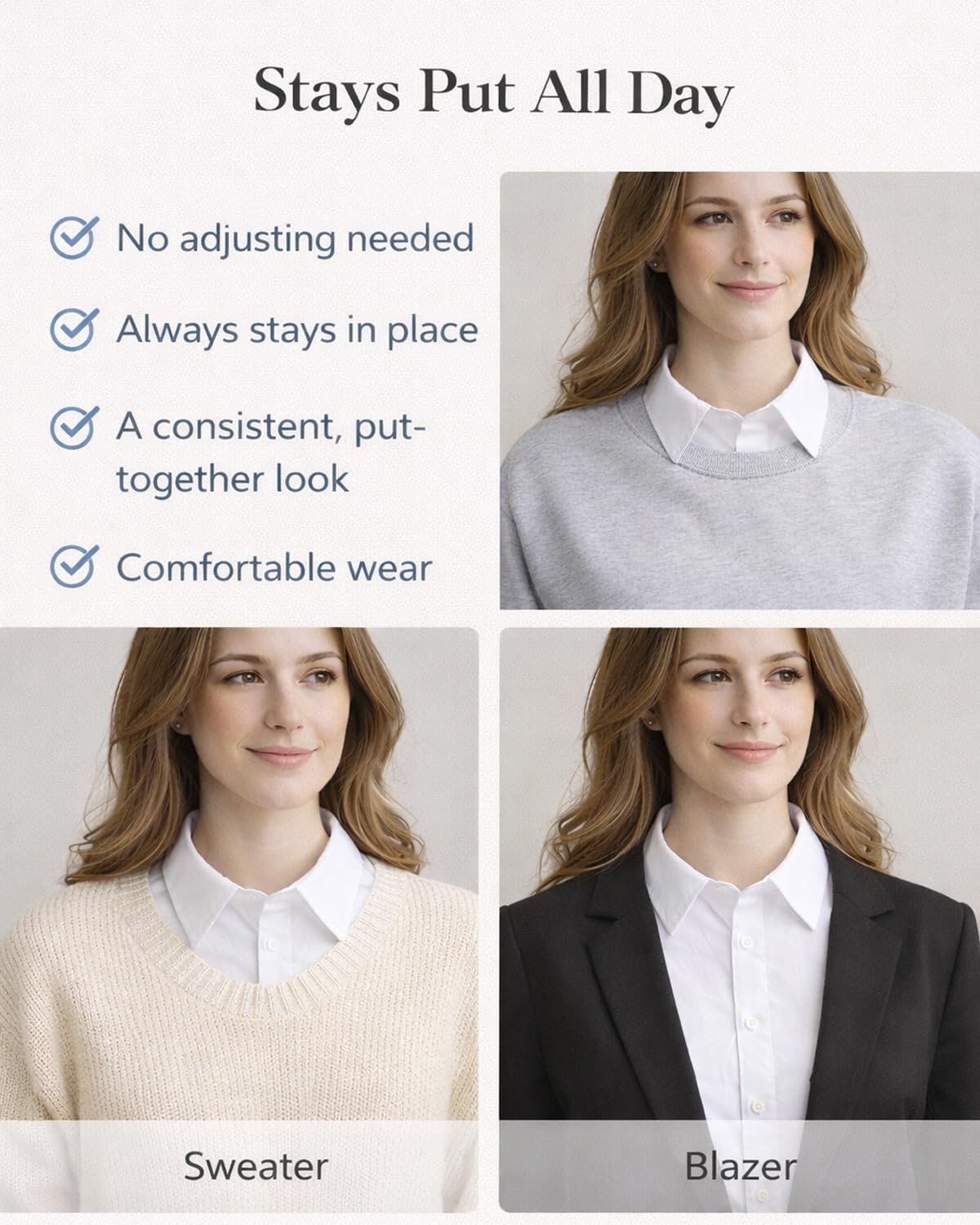 4 Pack Detachable Dickey Collar Blouse for Women, Fake White Collar Shirt, Faux Shirt Collared Bib for Under Sweater - Image 9