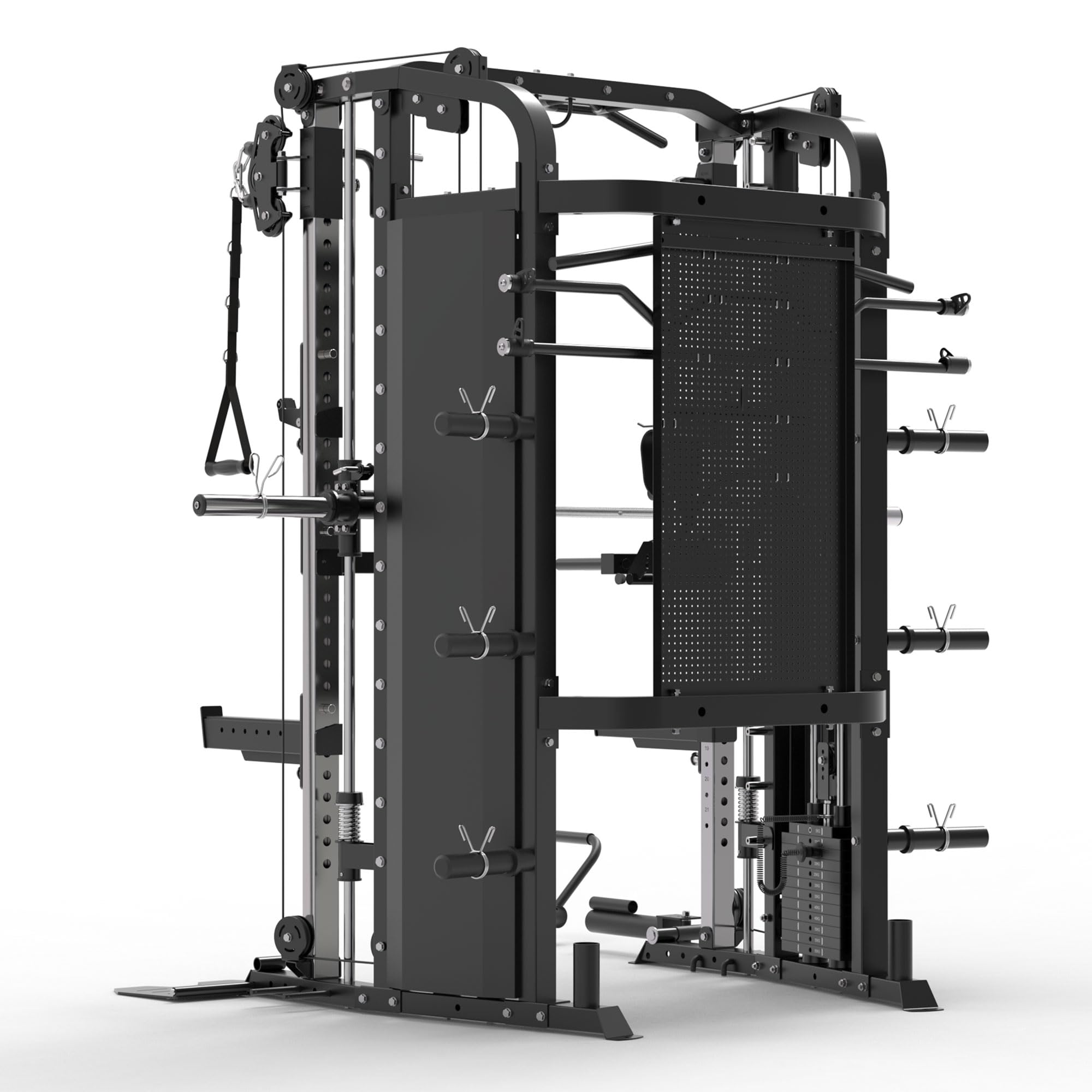 GORILLA SPORTS® Smith Machine - avec Poids Intégrés 2x60 kg, Câbles, Barre Lat, Barre d’Haltérophilie 204 cm et Accessoires, jusqu’à 200 kg - Appareil de Musculation, Power Station, Station de Muscula