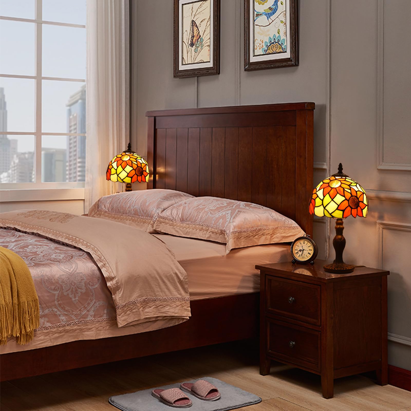 Lampada Tiffany da Tavolo con Paralume in Vetro Colorato per Soggiorno, Camera da Letto, Studio e Tavolino da Caffè