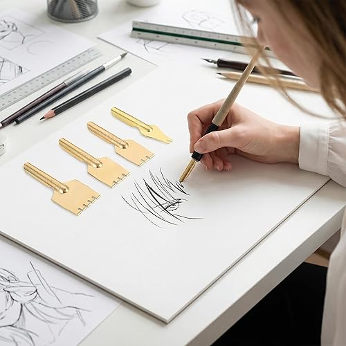 Miniatura 7 de FAVOMOTO Juego de 5 puntas planas de latón, punta de pluma estilográfica, nostalgia retro, punta plana, puntas de repuesto para caligrafía, punta de