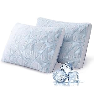 Shredded Memory Foam Cooling Soft Bamboo Viscose Pillows Queen Size Set of 2, Adjustable Hypoallergenic Hotel Quality Pillows for Stomach, Back or Side Sleeper, Oeko-TEX Certified