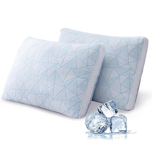 Shredded Memory Foam Cooling Soft Bamboo Viscose Pillows Queen Size Set of 2, Adjustable Hypoallergenic Hotel Quality Pillows for Stomach, Back or Side Sleeper, Oeko-TEX Certified
