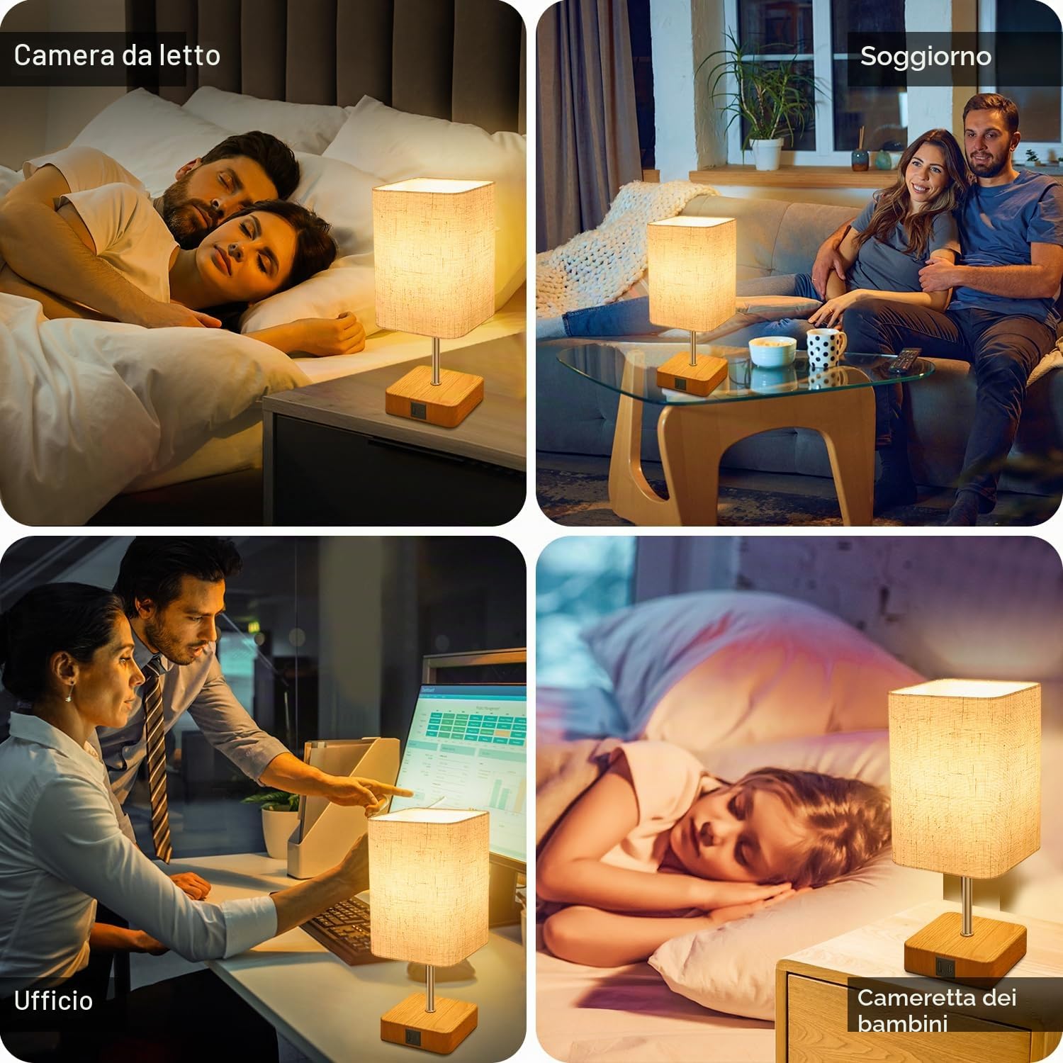 Jayencer Lampada da Comodino Touch Set di 2, Abat Jour Camera da Letto Touch Dimmerabile a 3 Vie con Porte di Ricarica USB A+C, Lampada da Tavolo per Camera da Letto Soggiorno Ufficio (USB-2)