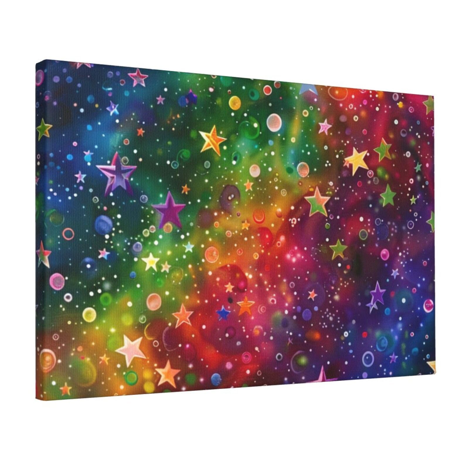 YKLJG Colorful Rainbow Stars Printed Wall Art Canvas Prints 45x30 CM Wooden Framed Picture Painting Artwork for Bedroom Kitchen Home Office Decor