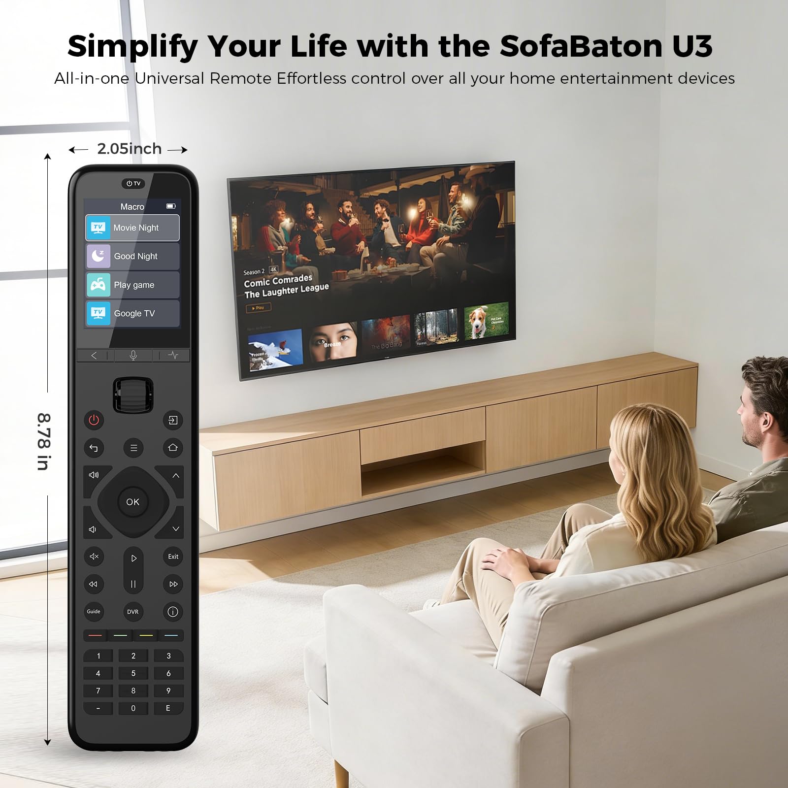 SofaBaton Télécommande universelle U3, télécommande universelle intelligente tout-en-un avec application pour TV, barre de son, DVD/Blu-ray et plus encore, macro mondiale, Bluetooth multilien, souris