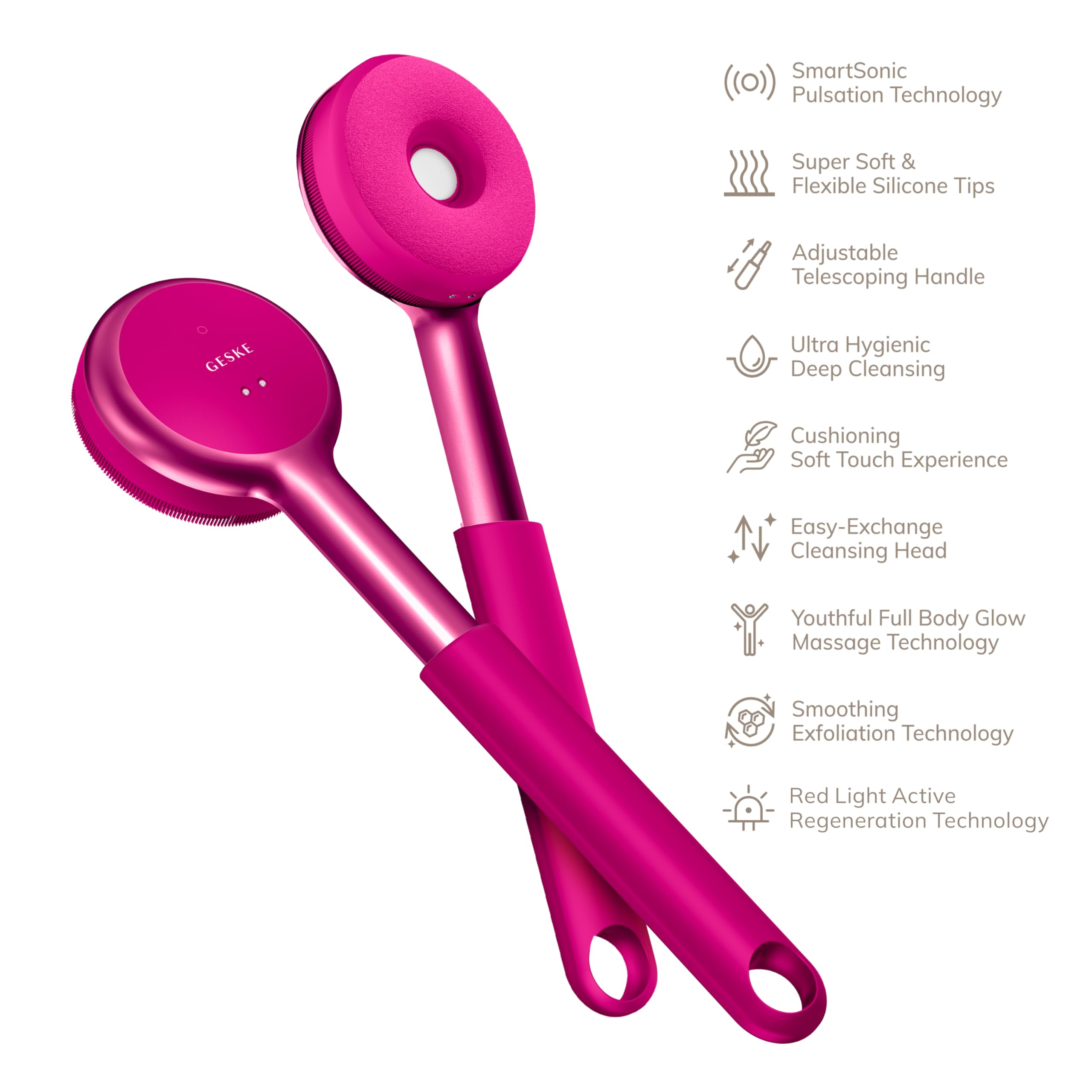 GESKE Sonic LED Full-Body Brush & Intensive Exfoliator 9in1 | Körperbürste | Elektrische Körperreinigungsbürste & Intensivpeeling | Tiefenreinigung und Massage | SmartSonic Pulsations