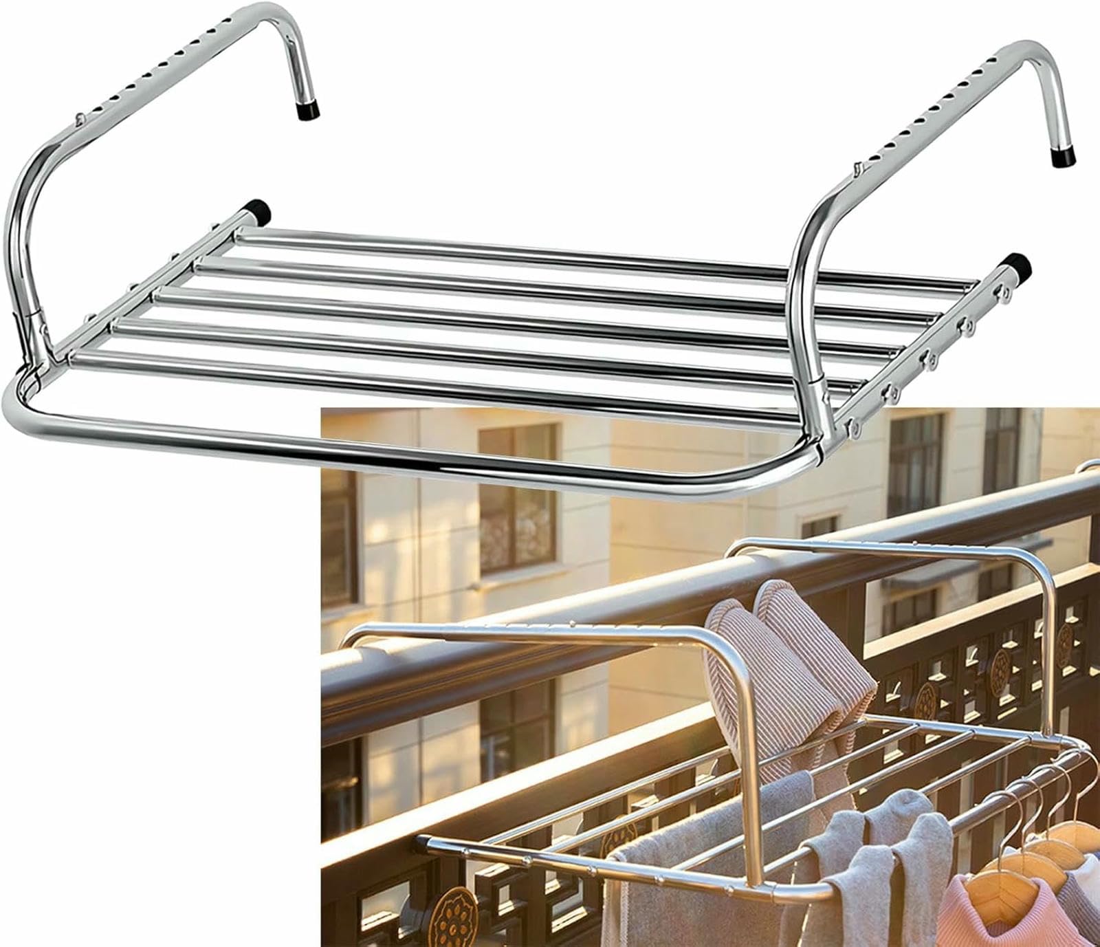 Wäscheständer, klappbare, verstellbare Kleiderbügel aus Edelstahl, Trockenständer für drinnen und draußen für Geländer und Fensterbänke (80 cm)