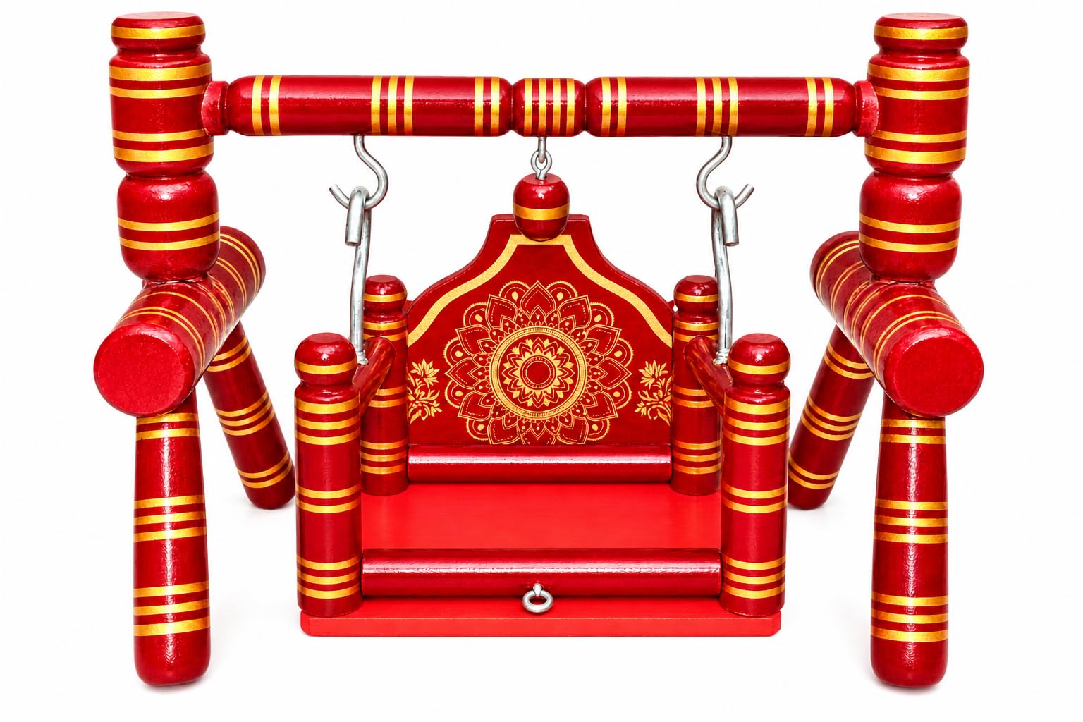 Laddu Gopal Jhula Wooden Krishna Swing Brown & Gold | Suitable for Laddu gopal Sizes 0,1,2,3 & 4-picture-29