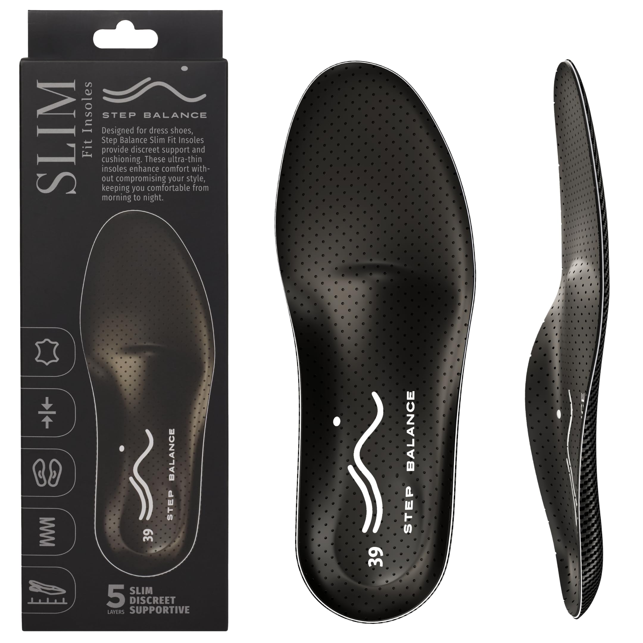 Plantillas Ultra Finas 3 mm con Soporte de Arco – Alivio Fascitis Plantar y Dolor de Pies – Piel Natural Premium – Zapatos de Vestir y Calzado Formal – Hombre y Mujer – Talla EU 44