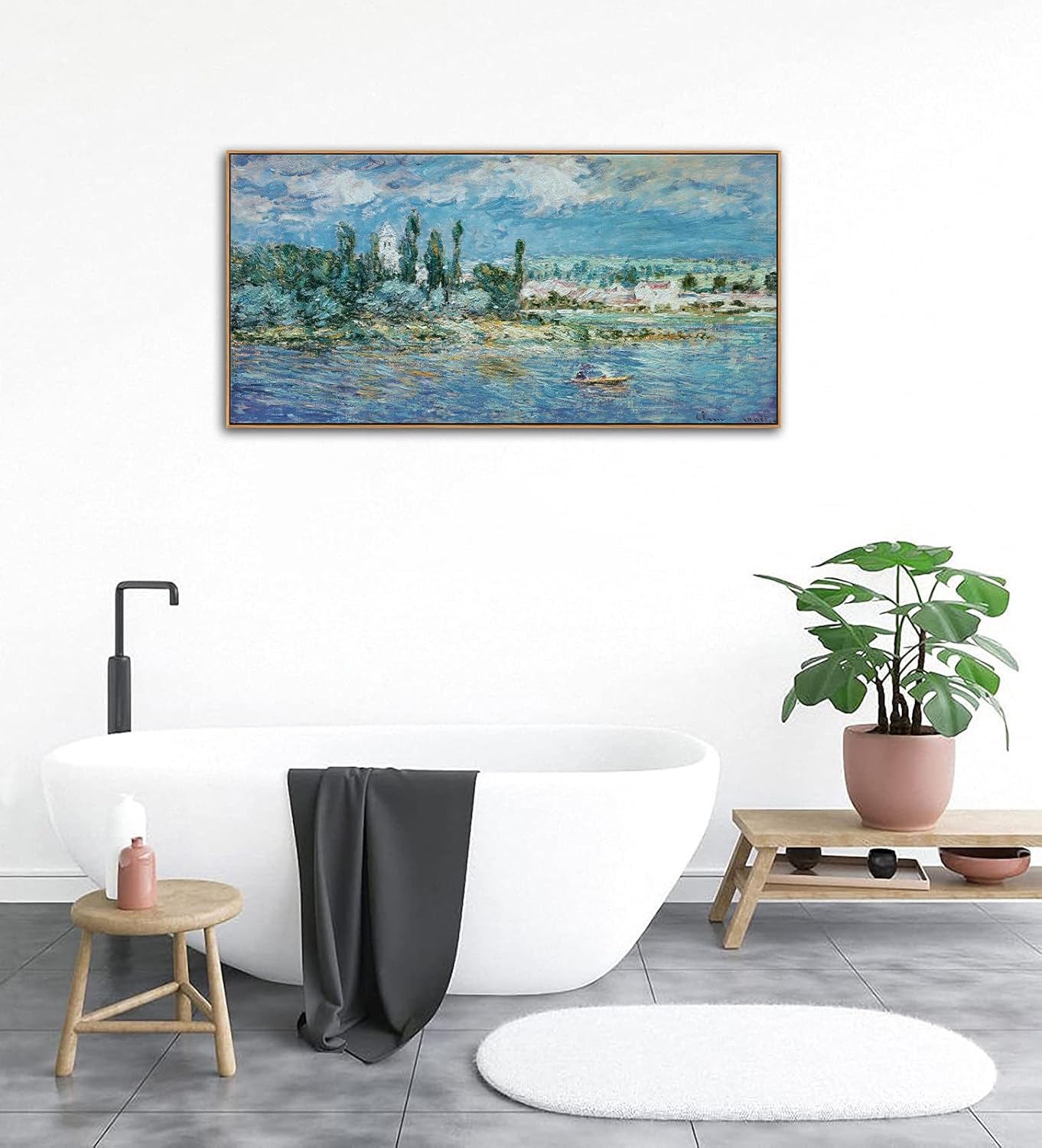 tigeridge Water Lilies Framed Wall Art - Claude Monet Floral Painting Masterpiece Reproduction Abstract Canvas Pictures Prints Artworks Large Art Decor Aesthetic for Bedroom Bathroom Office 29 x 58