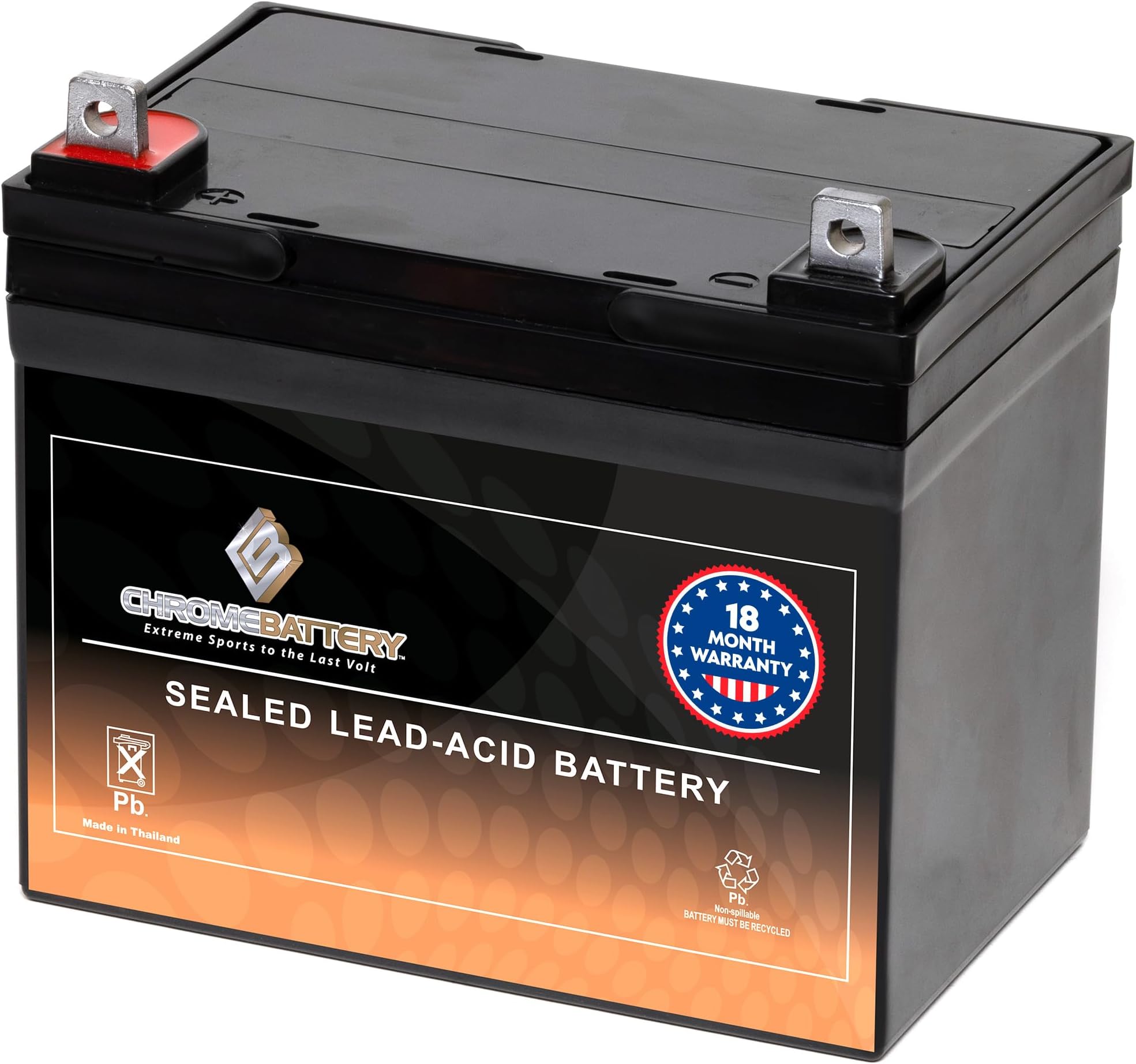 CB CHROMEBATTERY 12V 35AH T3 Maintenance-Free Battery for Lawn Mowers, Snow Blowers, Solar Energy, UPS Systems, and More - Nut and Bolt (T3) Terminal