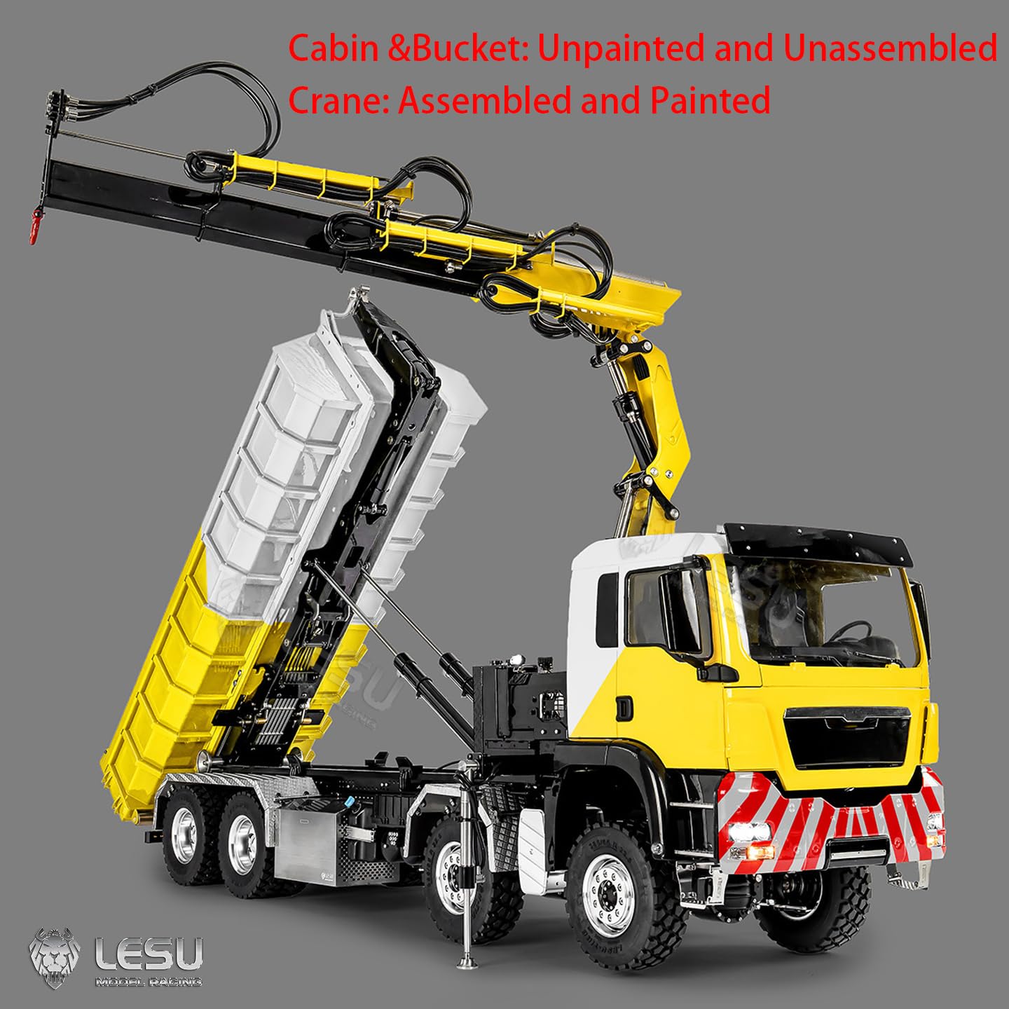 TOUCAN RC HOBBY LESU Z0125 1/14 8 x 8 telaio in metallo RC gru idraulica dumper gancio pieghevole braccio ribaltabile camion differenziali cambio 3 marce serratura