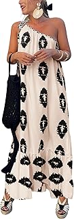 Women's Summer One Shoulder Maxi Dresses Printed Flowy Boho Beach Vacati...