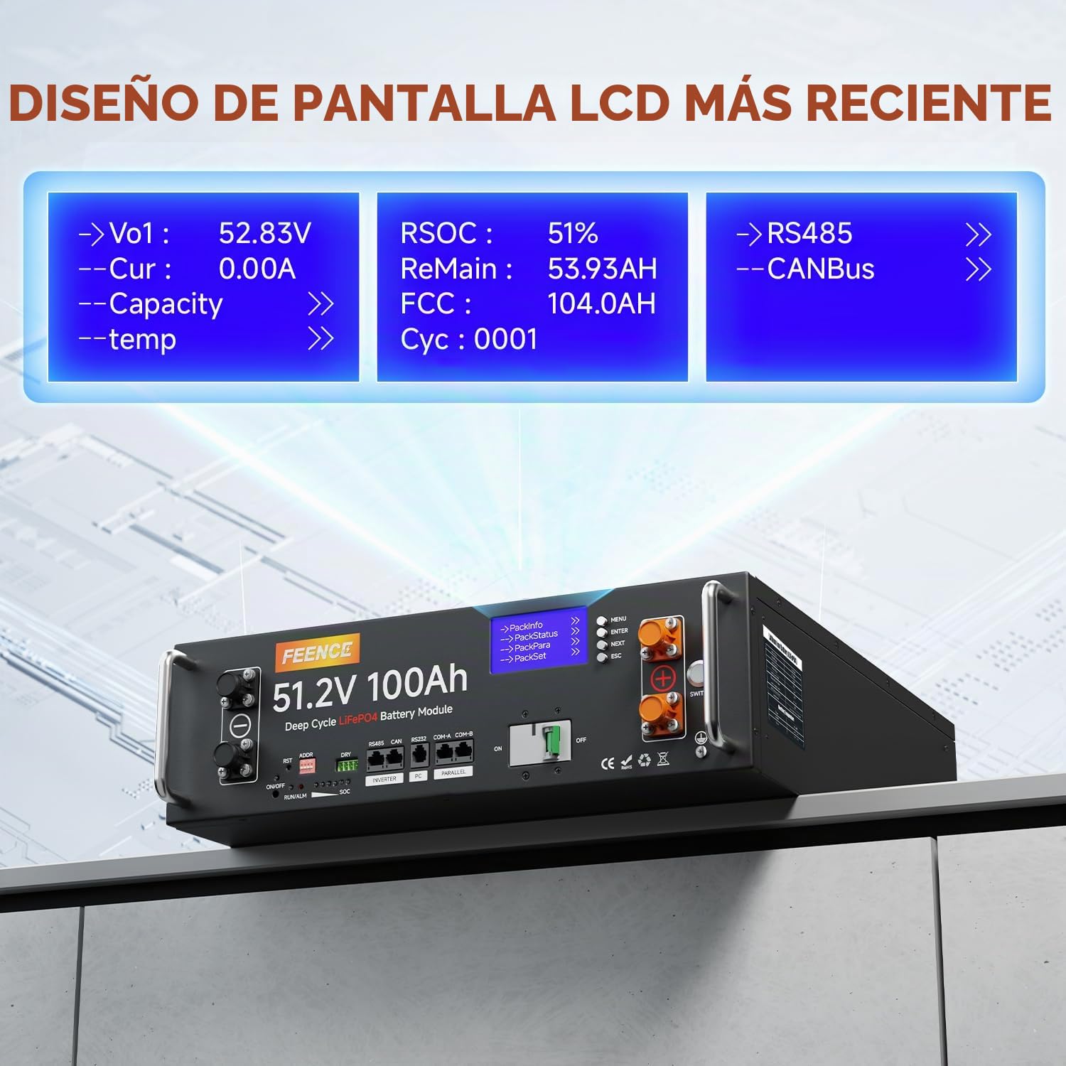 LiFePO4 48V 100Ah Lithium Battery con BMS de 100 A, batería de litio de 5,12 kWh, armario para servidor, batería solar para sistema solar completo, sistema fotovoltaico, autocaravana
