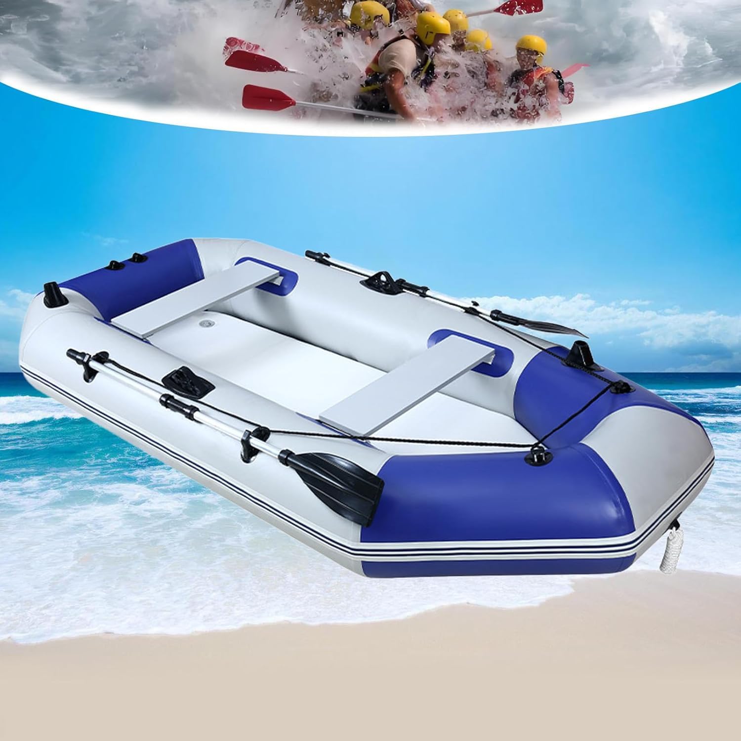 Kayak inflable para adultos, barco portátil para 3 personas con material grueso para rafting, pesca y rescate acuático