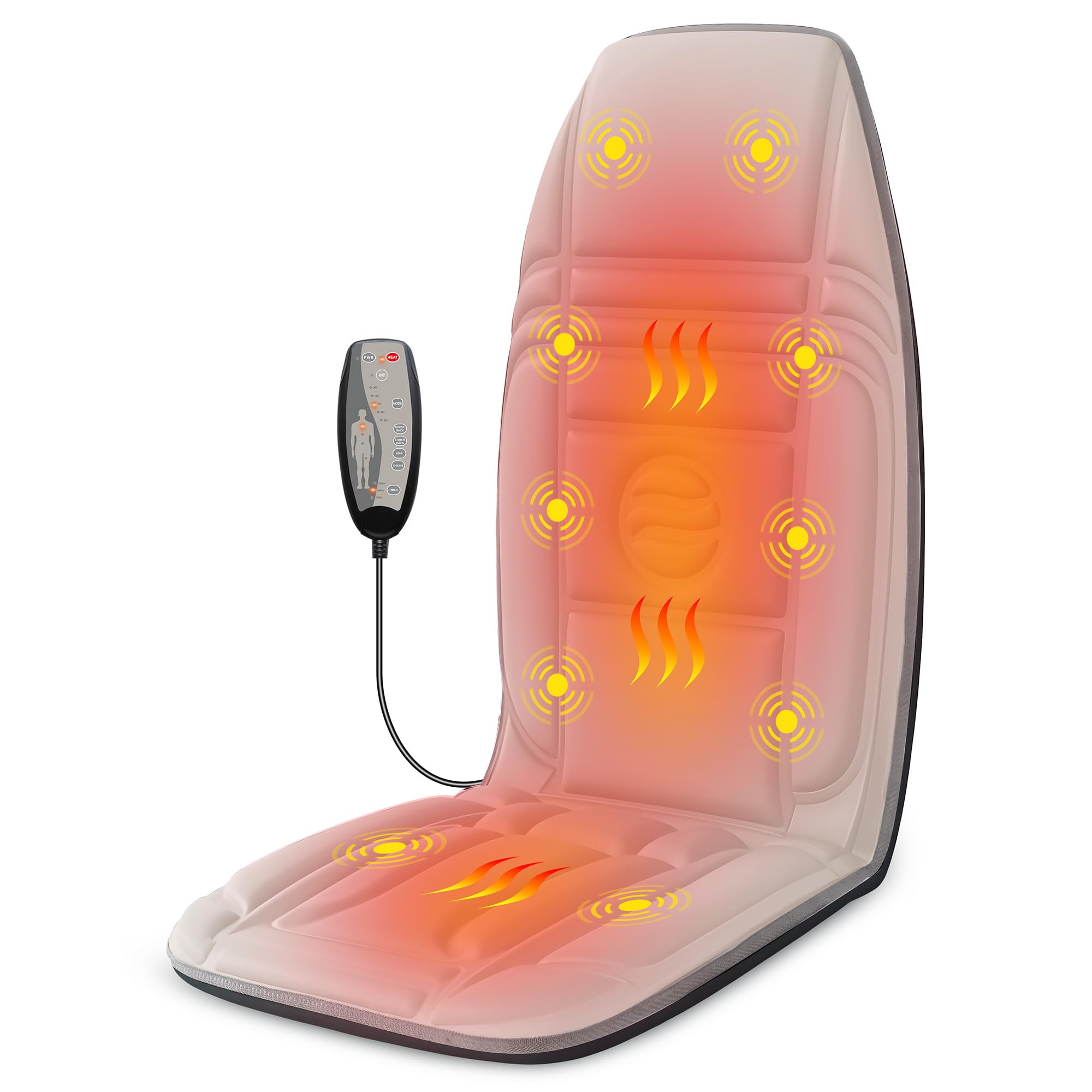 Snailax Funda de Masaje para Asiento con Calor y vibración, 10 Motores de vibración, Almohadilla de Masaje para Espalda y Cuello, masajeador de Espalda para el hogar y la Oficina, Beige