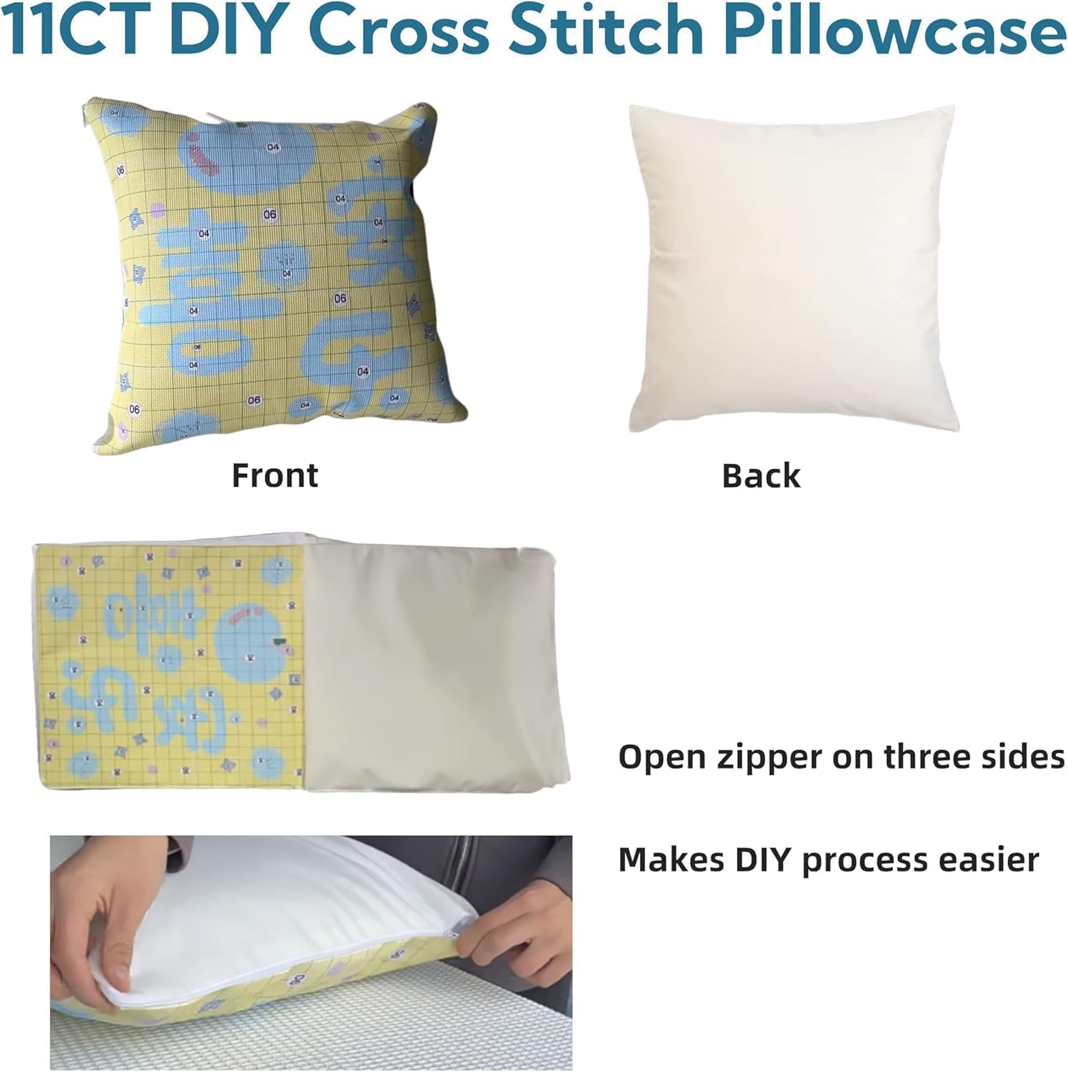 XDEGHUANGSS Latch Hook Kits for Adults Black Poodle Pattern Pillow Cover Kit Needlework Cushion Cover Hand Craft Crochet for Home Sofa Decorations 17x17 Inch