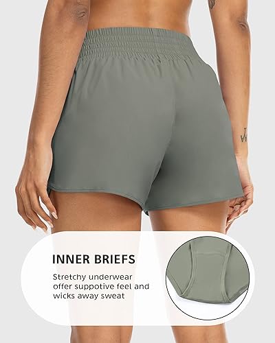 Miniatura 3 de YEZII Pantalones cortos deportivos para mujer con bolsillos, cintura alta, pantalones cortos de entrenamiento para correr, gimnasio, yoga,