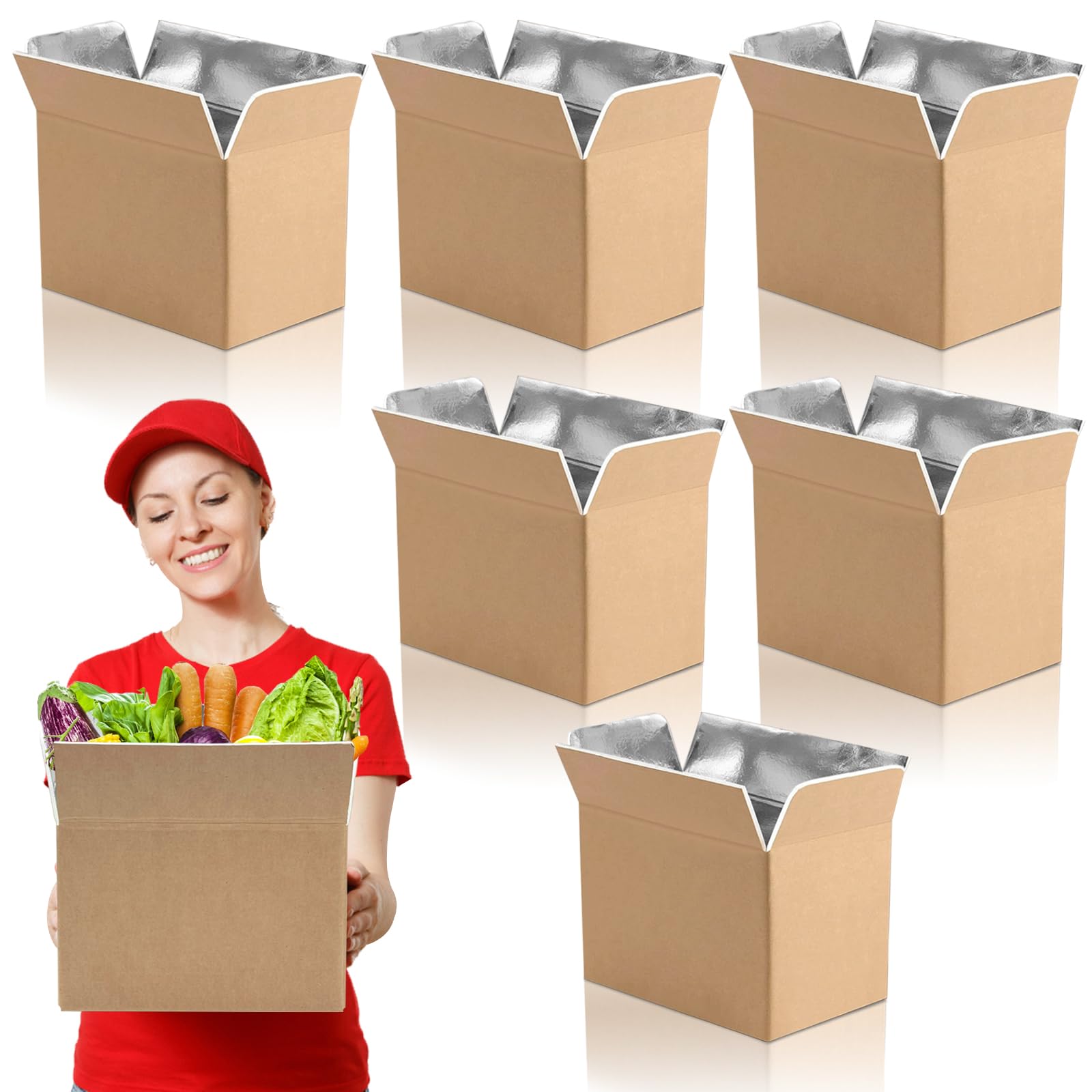 6 Pack Insulated Shipping Boxes for Frozen Food, Cold Shipping Boxes, Large Foil Cooler Carton Moving Kits for Mailing, Shipping, Packing, Moving