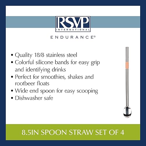 Miniatura 6 de RSVP International Juego de popotes reutilizables aptos para lavavajillas, 8.5 pulgadas, 4 piezas, acero inoxidable recto
