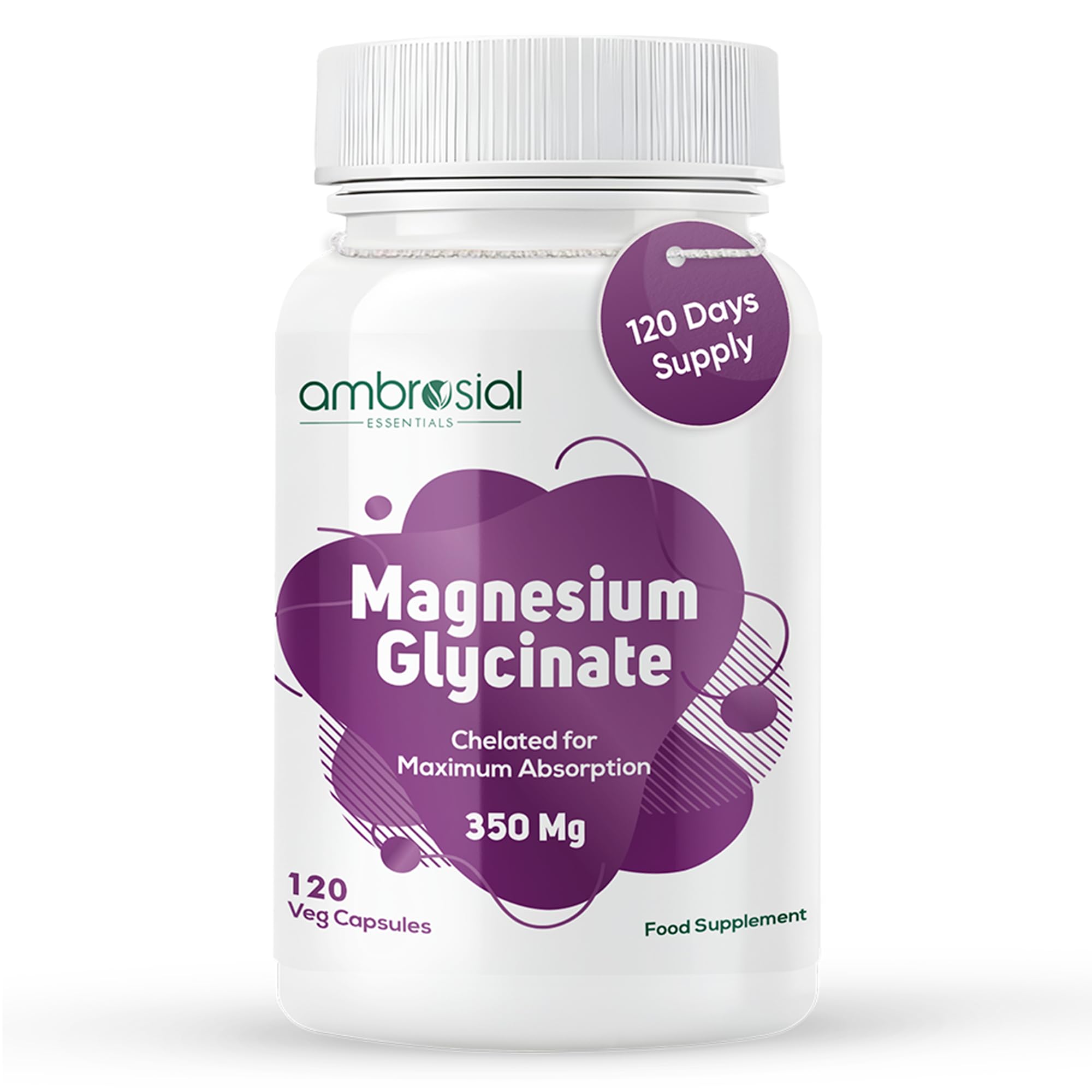 Magnesium Glycinate 350mg | High Absorption Magnesium Supplement for Enhanced Muscle and Nerve Function | Promotes Optimal Bone Health | Tiredness and Fatigue (Pack of 1-120 Capsules)
