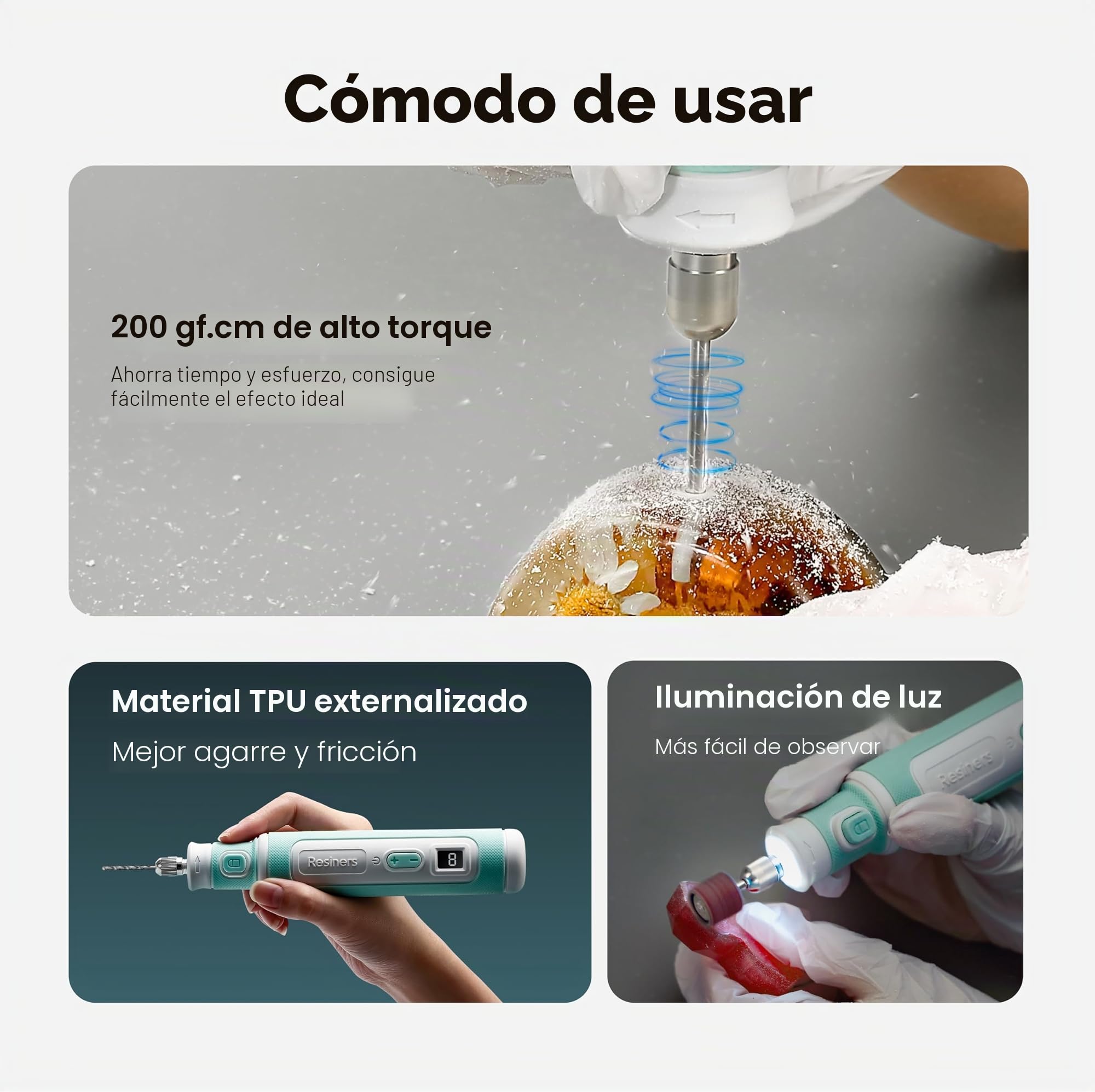 Resiners Juego de herramientas giratorias con batería, juego de brocas de resina, 8 niveles ajustables, 15 piezas eléctricas para hacer joyas para taladrar, pulir, lijar y lijar manualidades