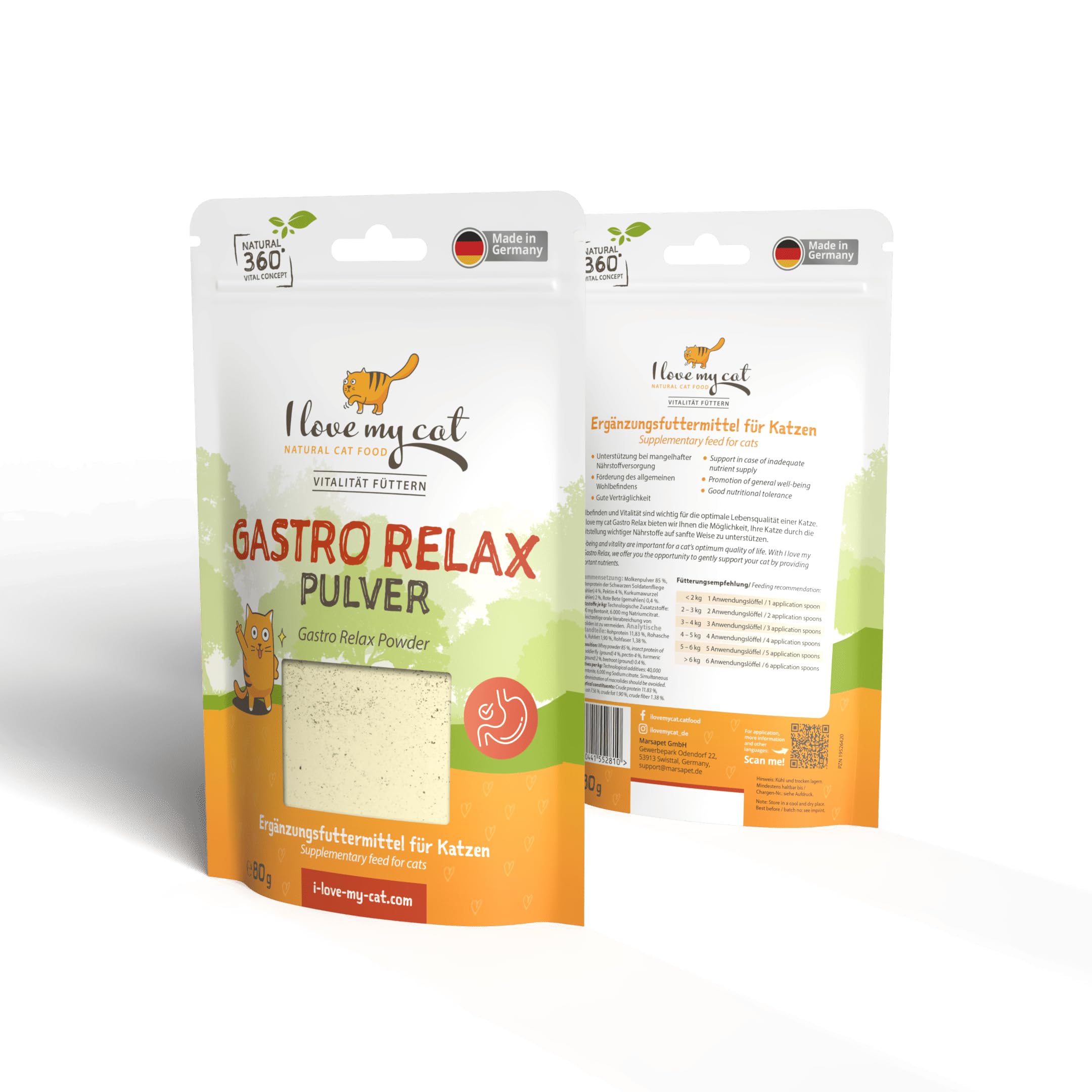 I Love My Cat – Gastro Relax Poudre pour Chats avec du lactosérum et de la pectine – 80 g. Complément Alimentaire pour Chats pour Un Soutien Naturel de la Digestion.
