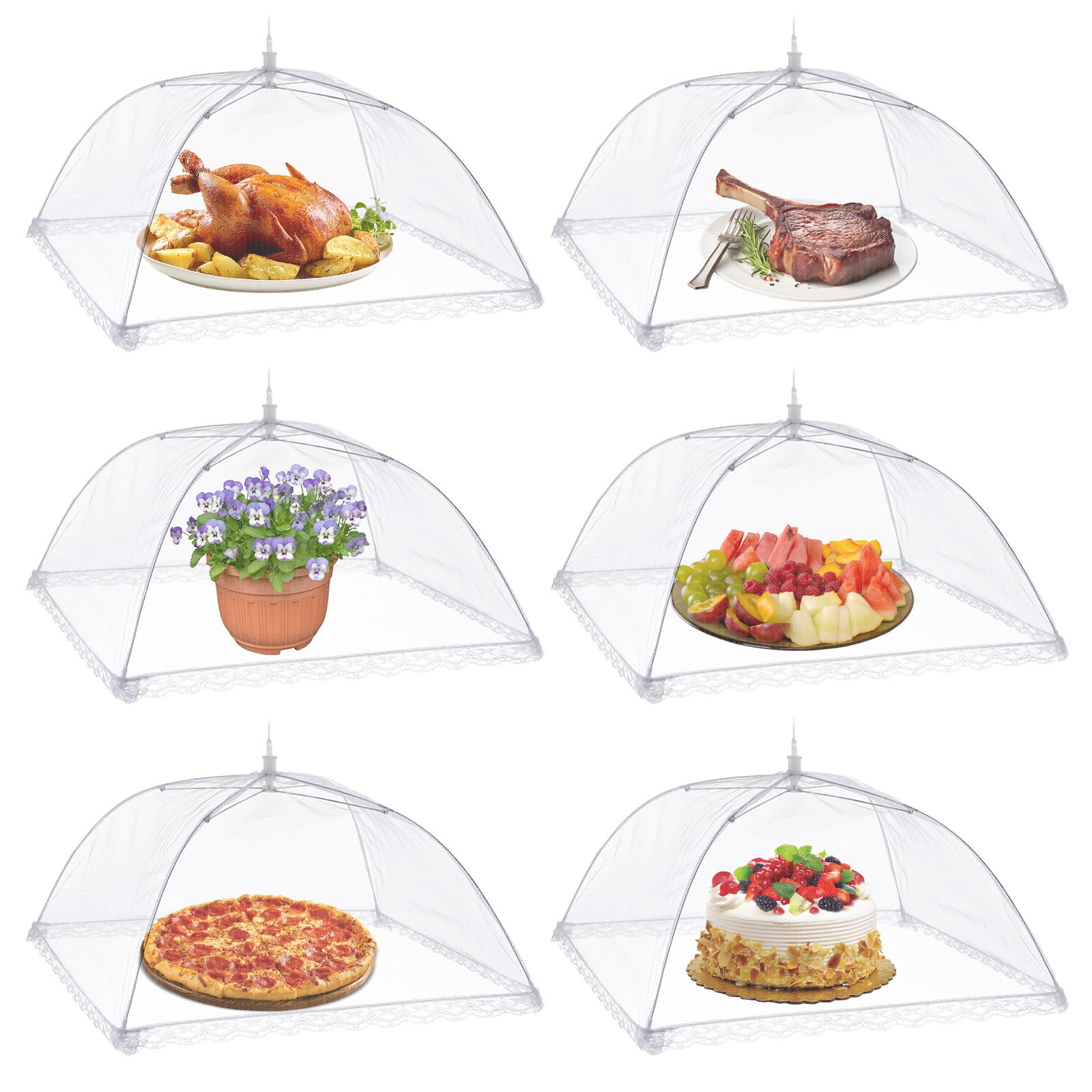 Food Covers, 17 Inch Mesh Pop Up Food Cover, Cake Domes for Outdoors, Screen Tents, Parties Picnics, BBQs, Reusable and Collapsible (6 Pack)