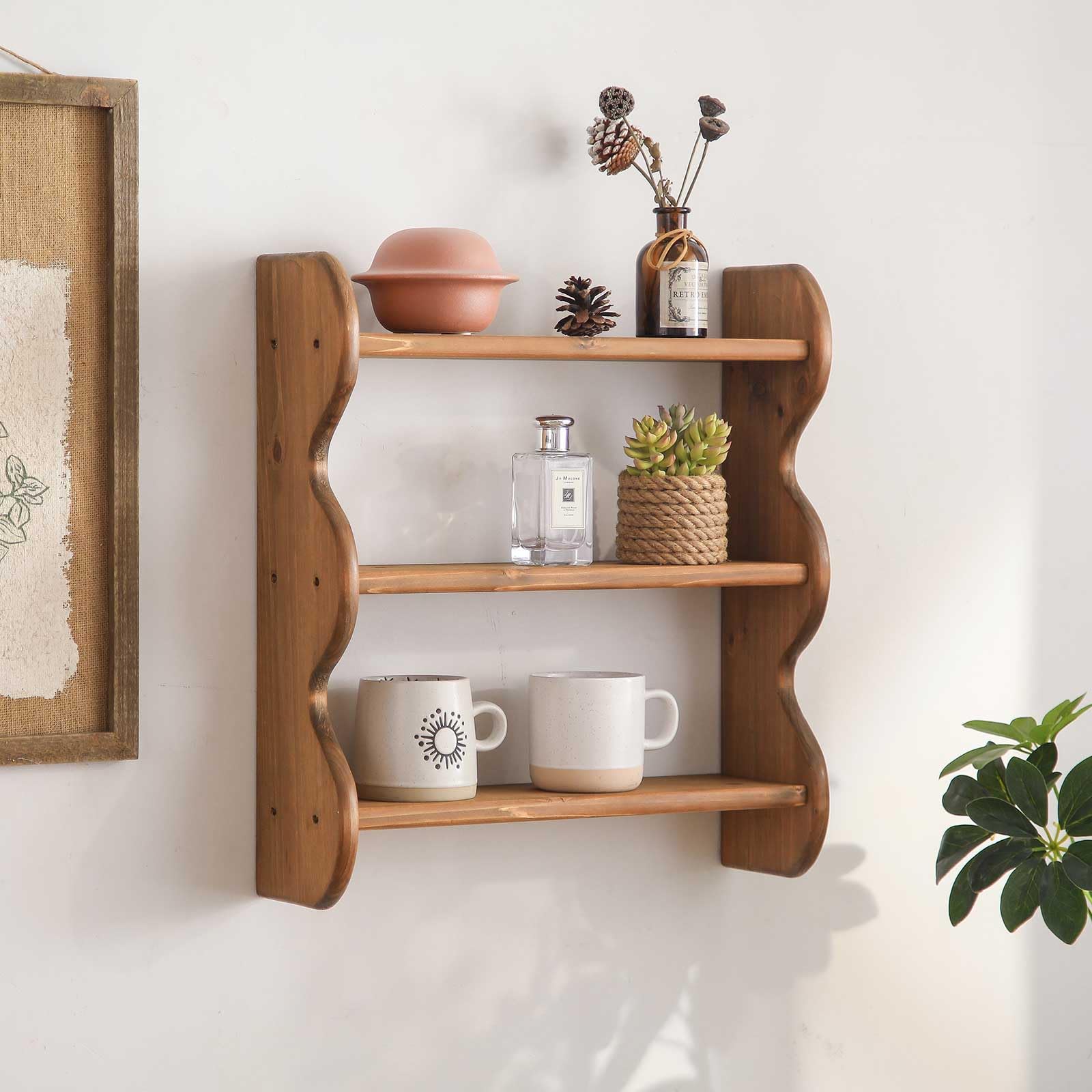 HuiDao 100% Solid Wood Wall Shelf, 3-Tier