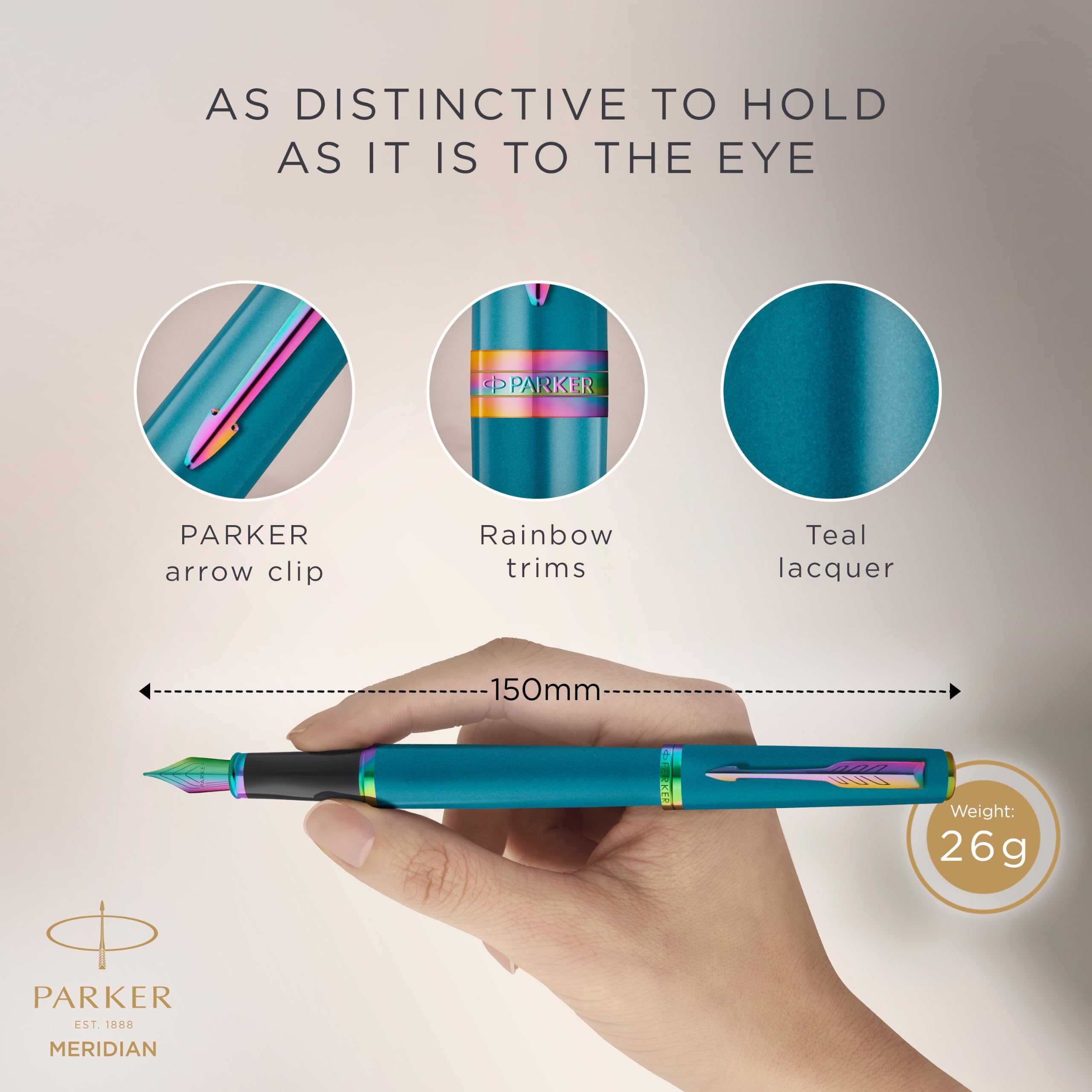 Parker Meridian Stylo plume | Laque turquoise avec bordures arc-en-ciel | Plume fine | Stylos pour l'écriture et Fournitures de papeterie | Encre bleue | Boîte cadeau de luxe