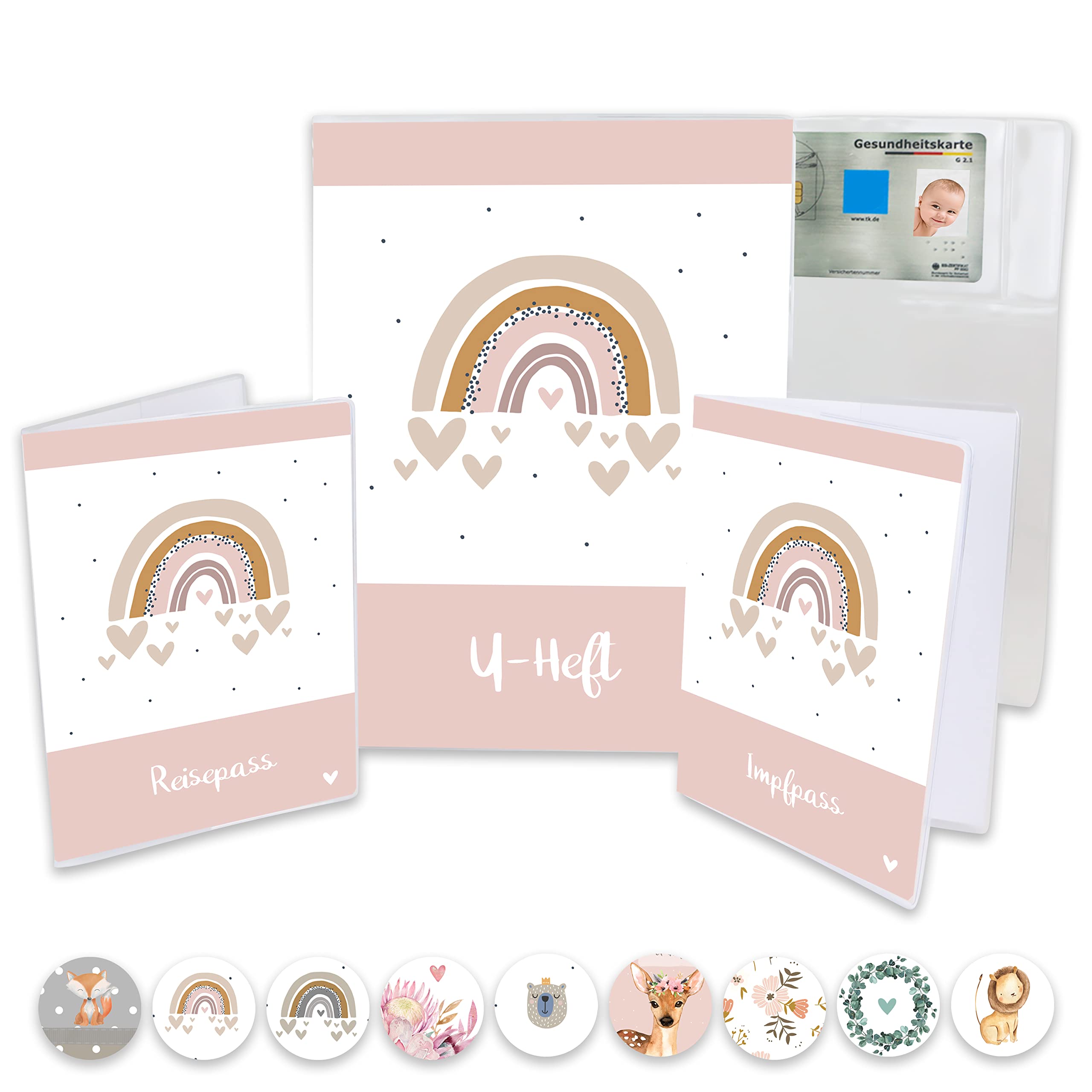 Minilino U Heft Hülle 3-teiliges Premium Set für Impfpass, Reisepass [ SCHÜTZT WICHTIGE DOKUMENTE ] Organizer für Untersuchungsheft und Reiseunterlagen | für Mädchen, Regenbogen rosa