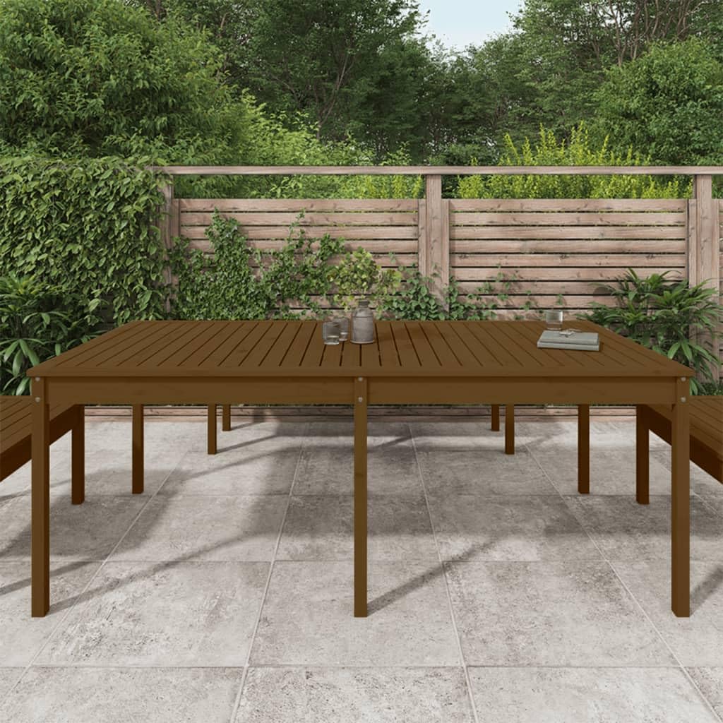 Stół ogrodowy z litego drewna sosnowego, 203,5 x 100 x 76 cm, drewniany stół na taras, do ogrodu, na balkon i dziedziniec, klasyczny stół outdoorowy ze stabilnym blatem i ramą, miodowy brąz