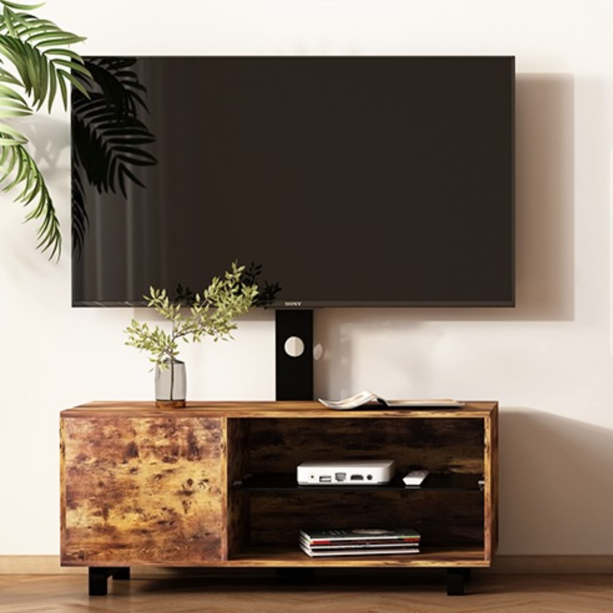 Tansole Swivel Floor TV Stand Height Adjustable Bracket Entertainment Stand for 32 to 65 Flat or Curved Screen Multi-Function Universal TV Stand (Brown-8800)