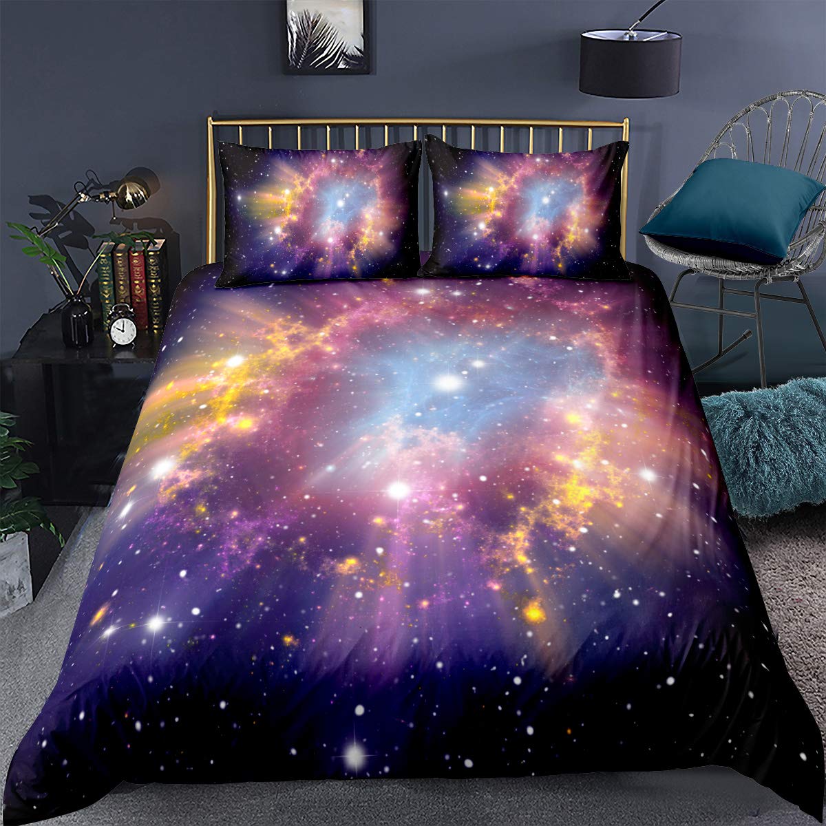 Loussiesd Gwiaździste niebo poszewka na kołdrę fioletowa galaktyka luksusowy zestaw pościeli astronomia odkrywanie poszewka na kołdrę miękka mikrofibra dekoracja domu dla dzieci dziewcząt 1 poszewka