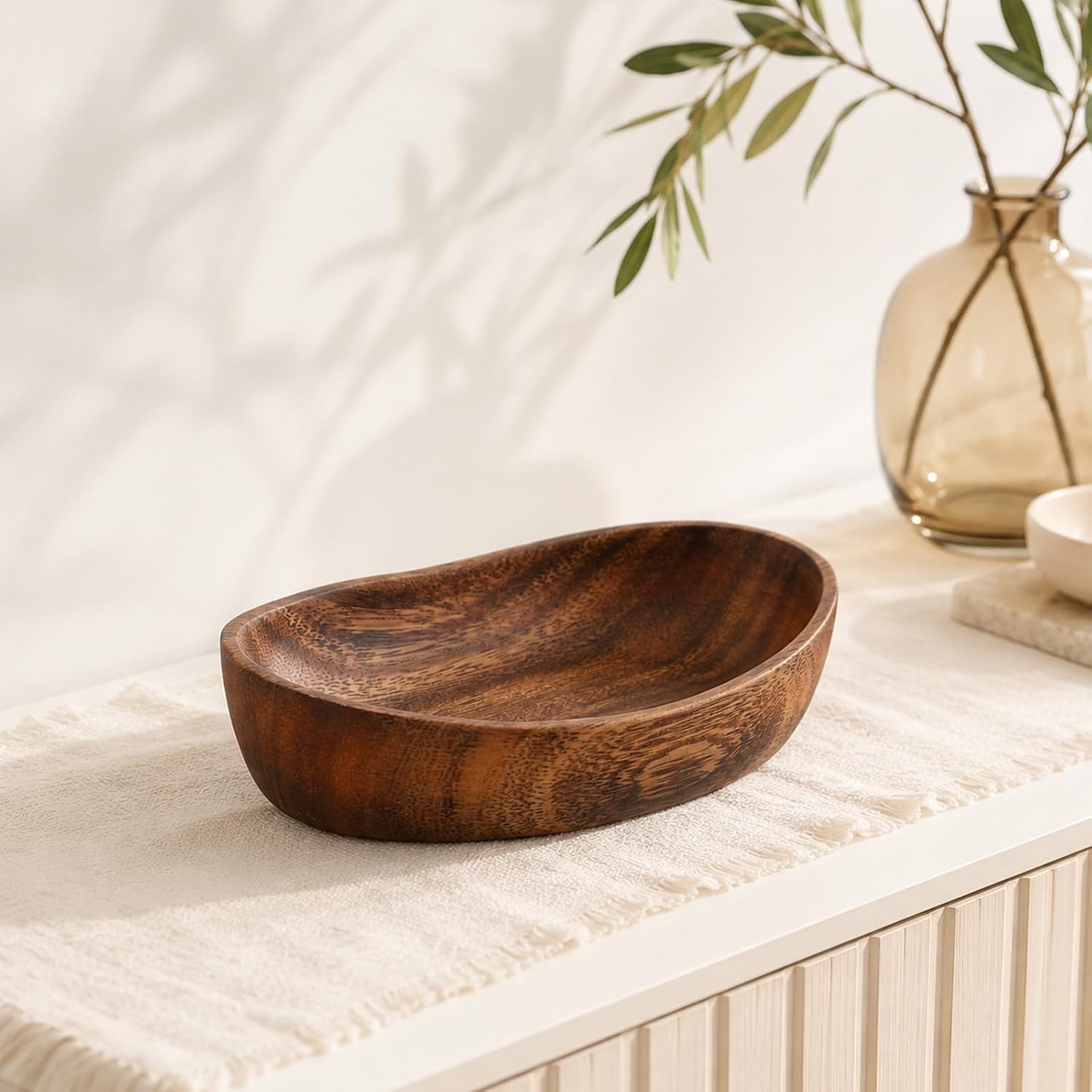Wooden Decorative Bowl, Handcrafted Decorative Boat Bowl Walnut Wood