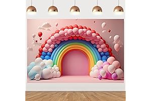 Arch Rainbow Backdrop for Photography Studio Kids Birthday Photo Background Pink Sky Clouds