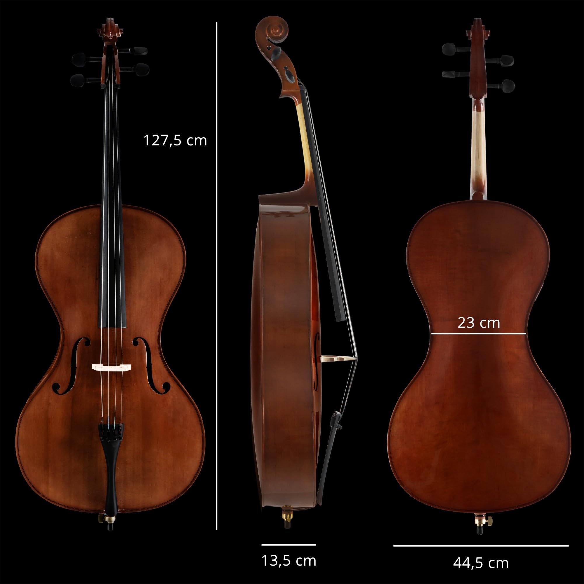 Classic Cantabile CP-200 4/4 Antique Cello Set - vollmassiver Fichten- und Ahornkorpus, Palisandergriffbrett, Feinstimmer & gepolsterte Tasche - Ideal für Anfänger & Fortgeschrittene